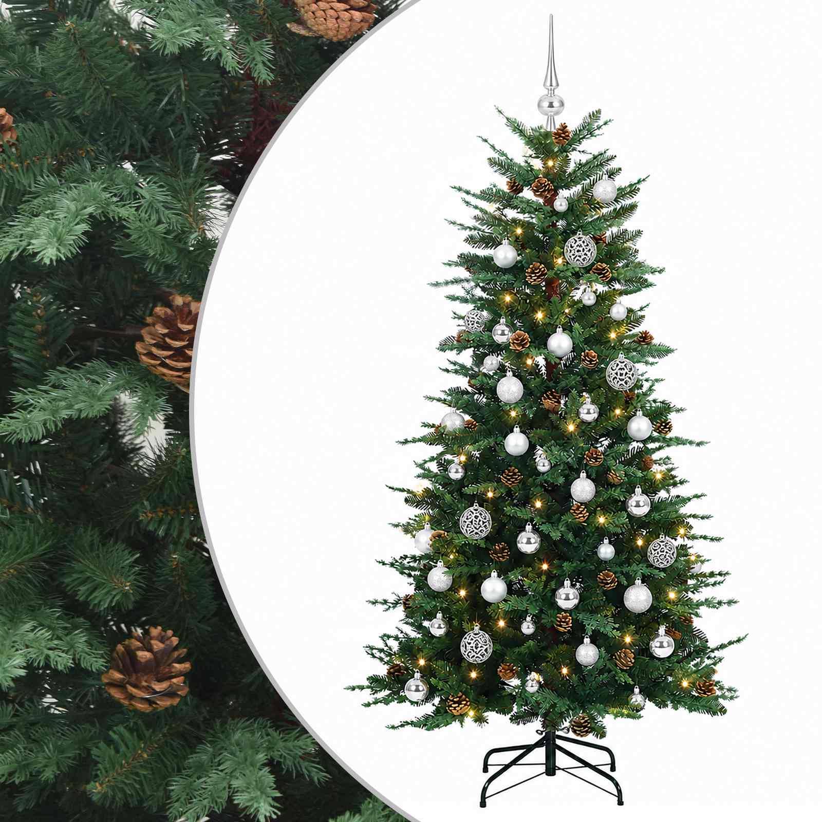 Albero di Natale artificiale con palline 120 cm 150 LED