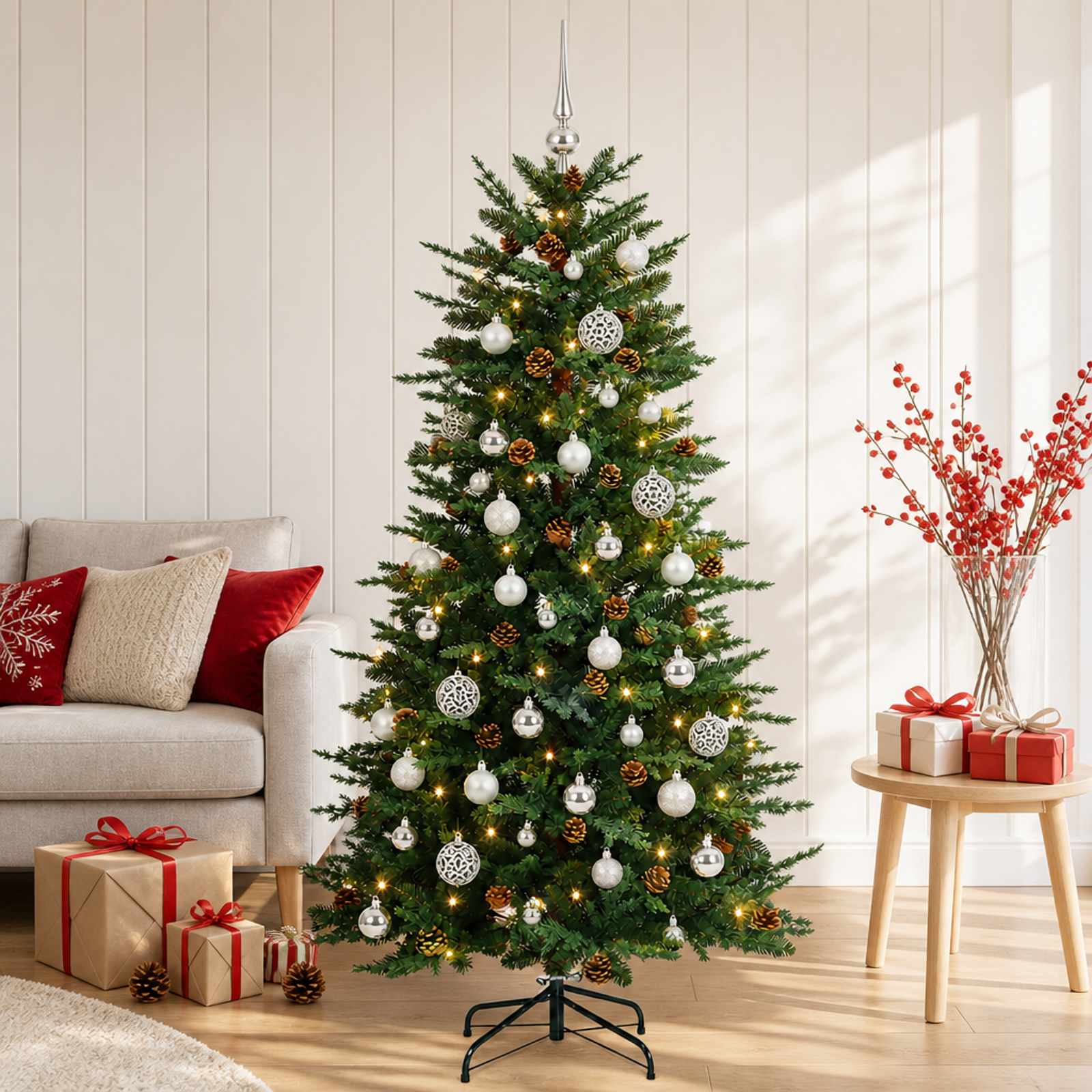 Albero di Natale artificiale con palline 150 cm 150 LED