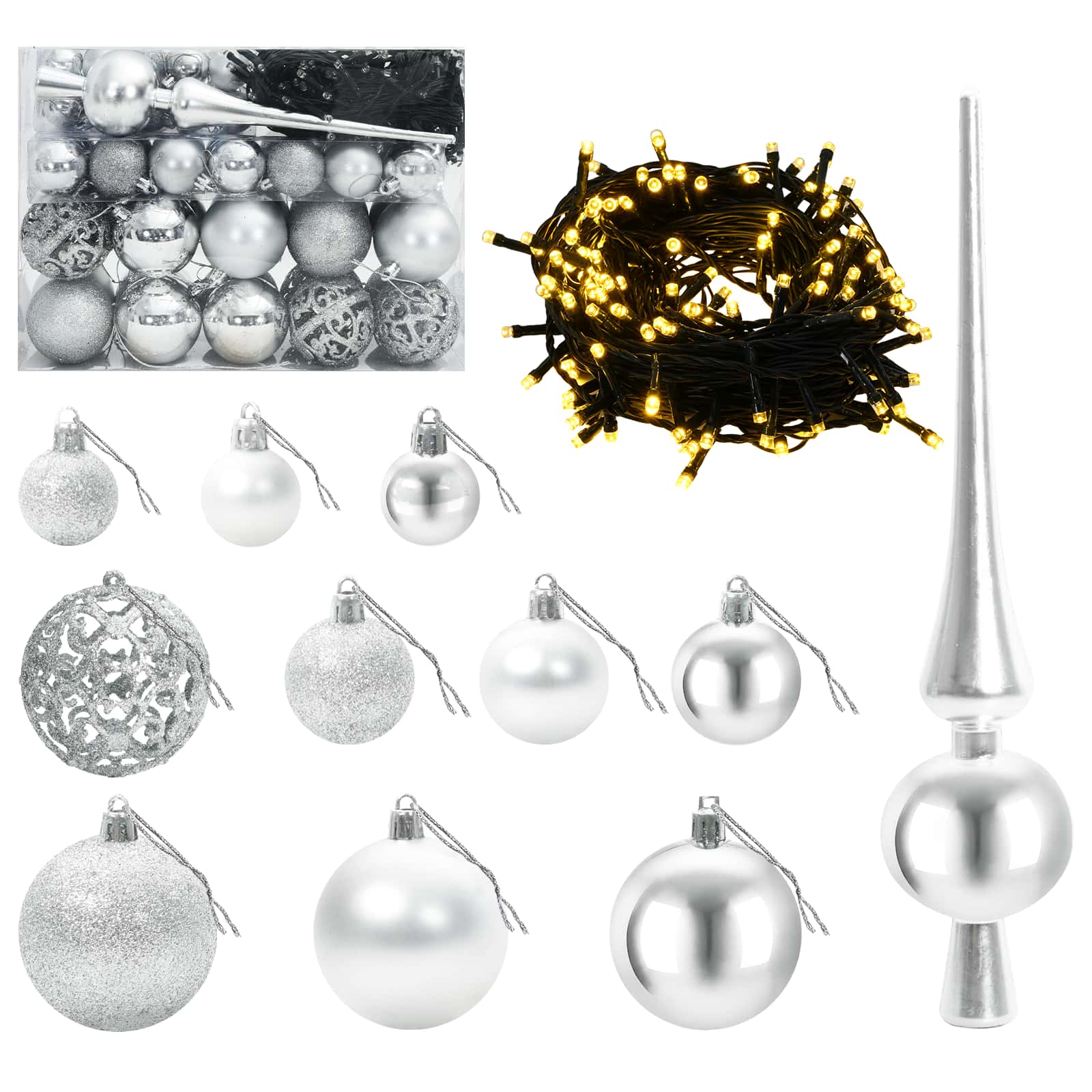 Albero di Natale artificiale con palline 150 cm 150 LED