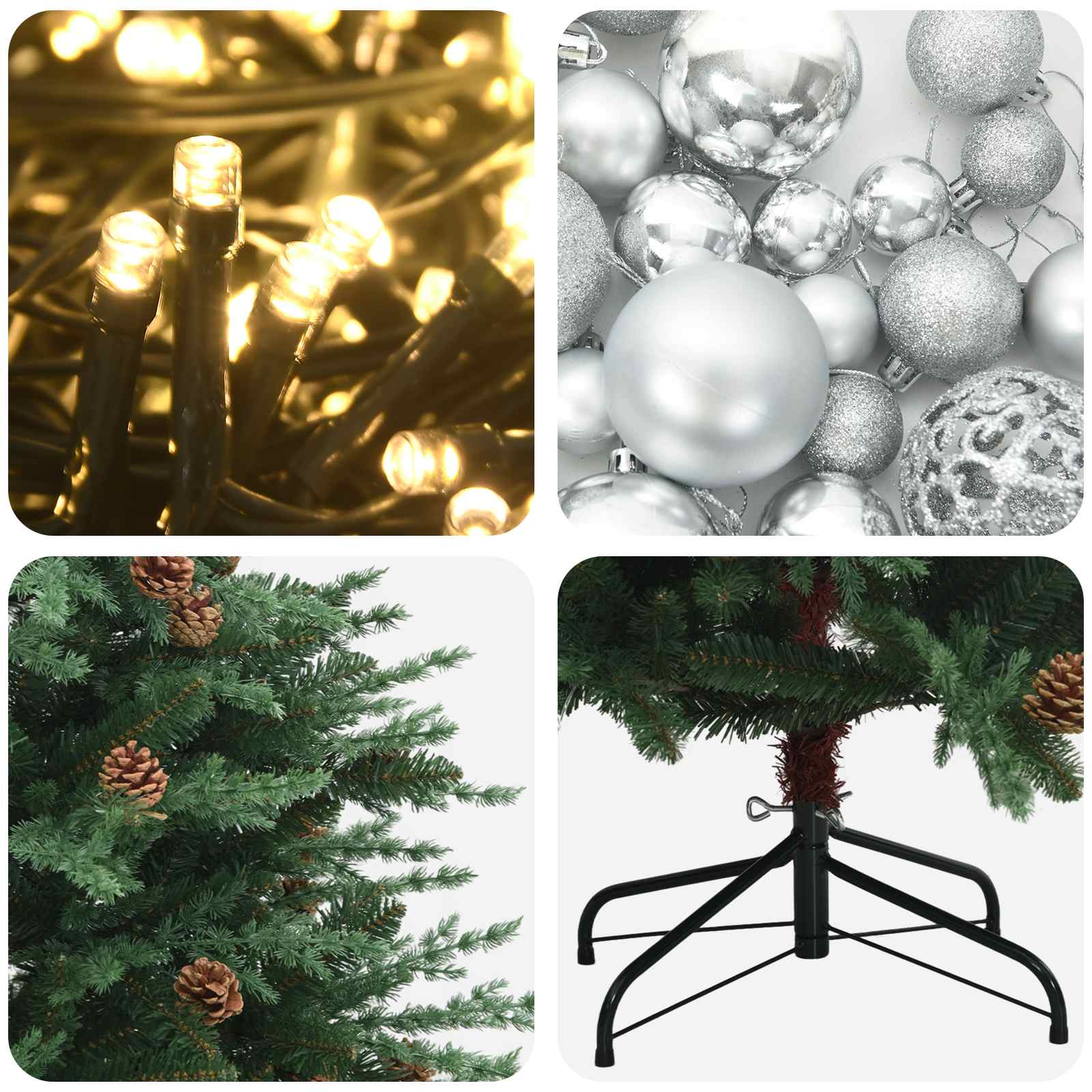 Albero di Natale artificiale con palline 150 cm 150 LED
