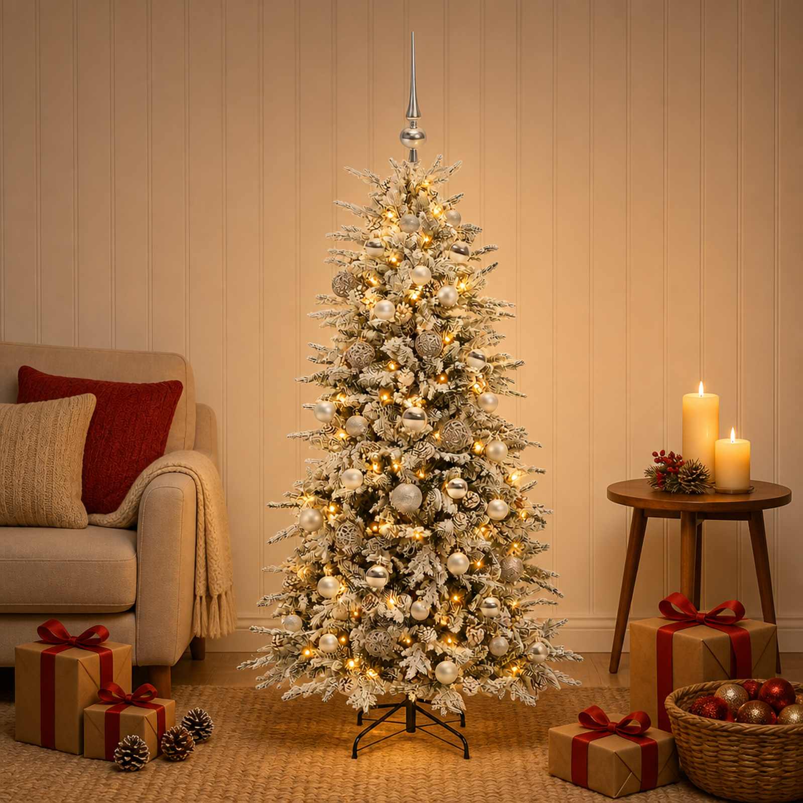 Albero di Natale artificiale con palline 120 cm 150 LED