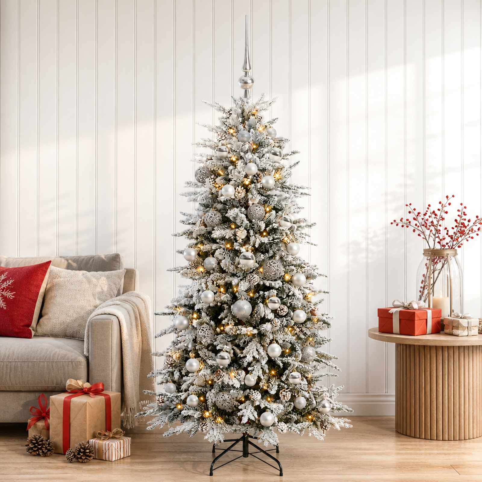 Albero di Natale artificiale con palline 120 cm 150 LED