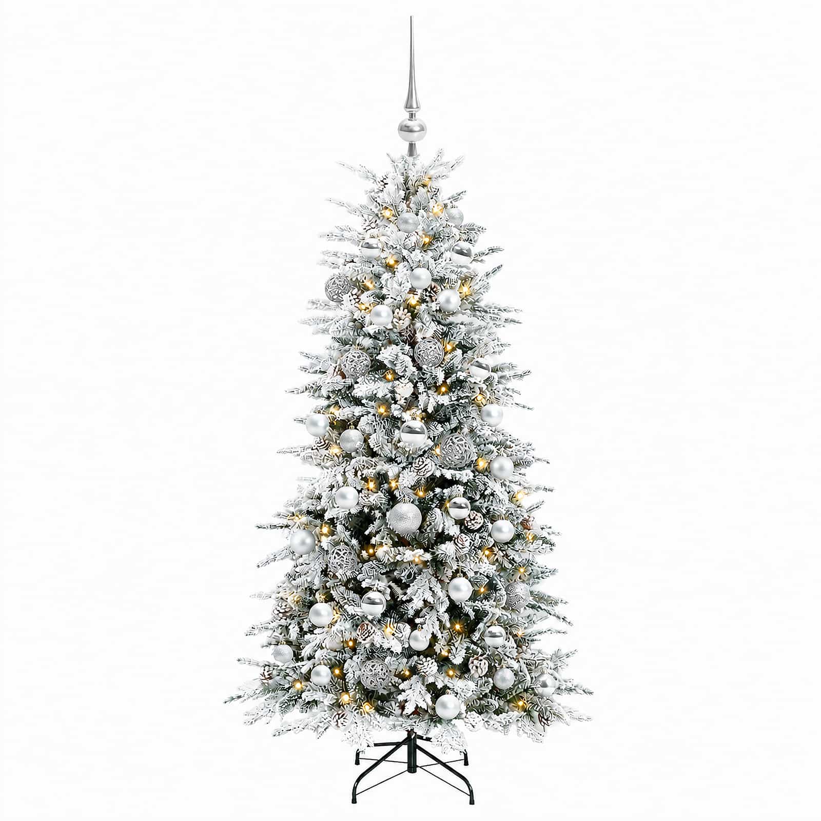 Albero di Natale artificiale con palline 120 cm 150 LED