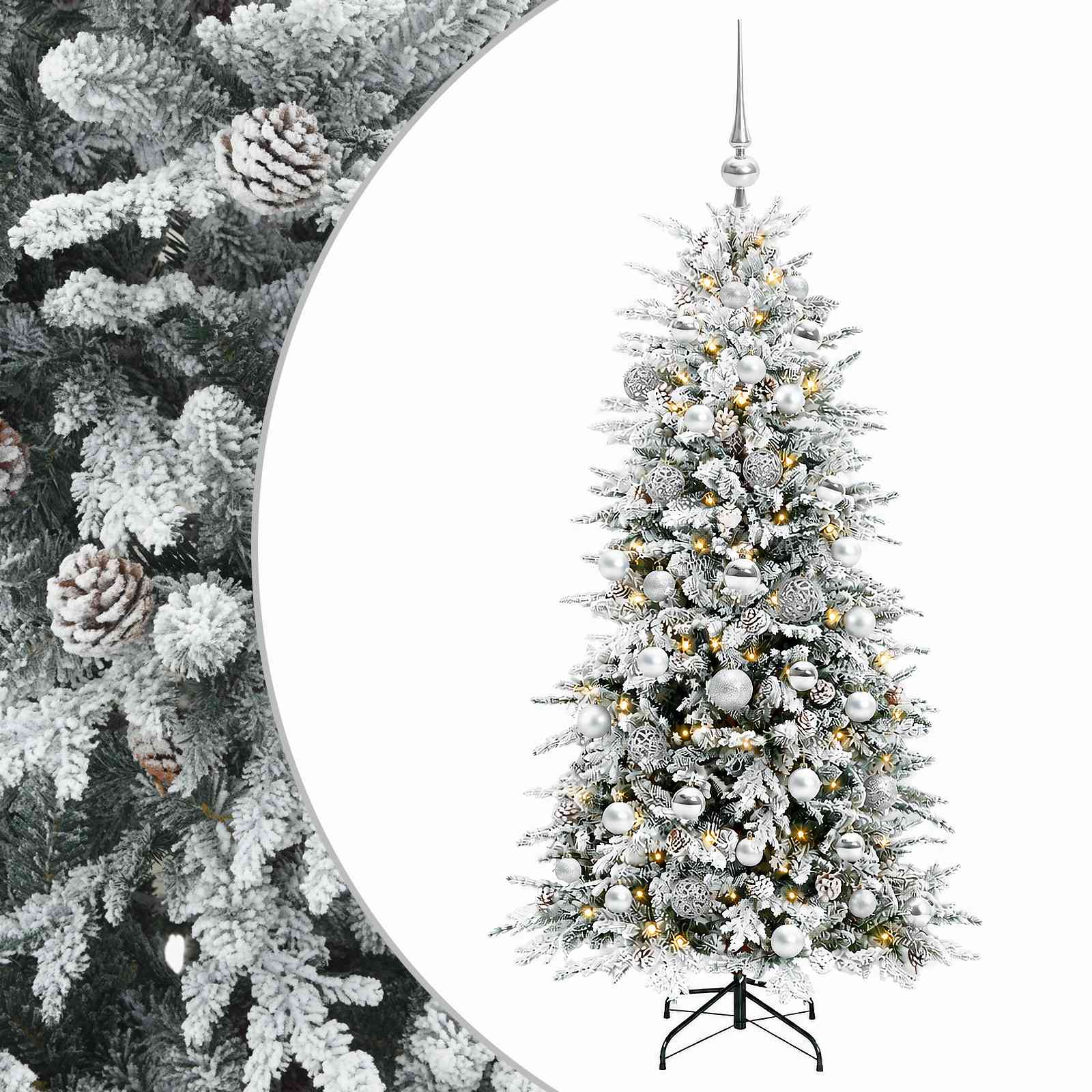 Albero di Natale artificiale con palline 150 cm 150 LED