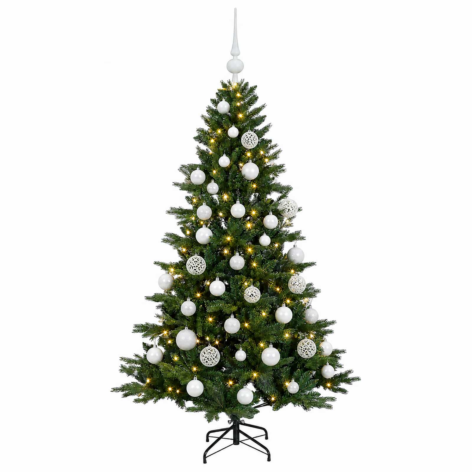 Albero di Natale artificiale con palline 120 cm 150 LED