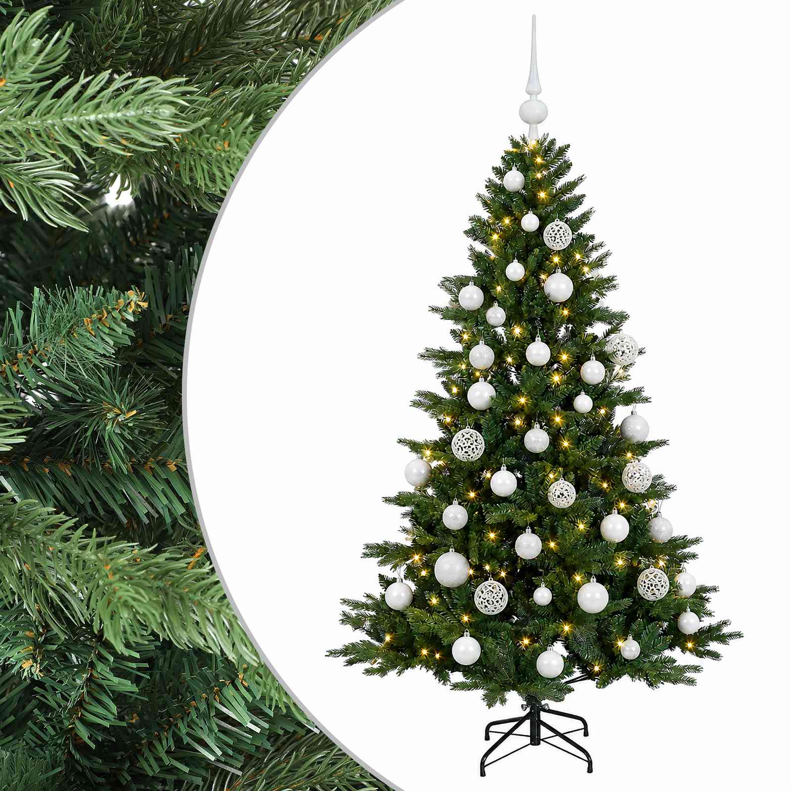 Albero di Natale artificiale con palline 150 cm 150 LED