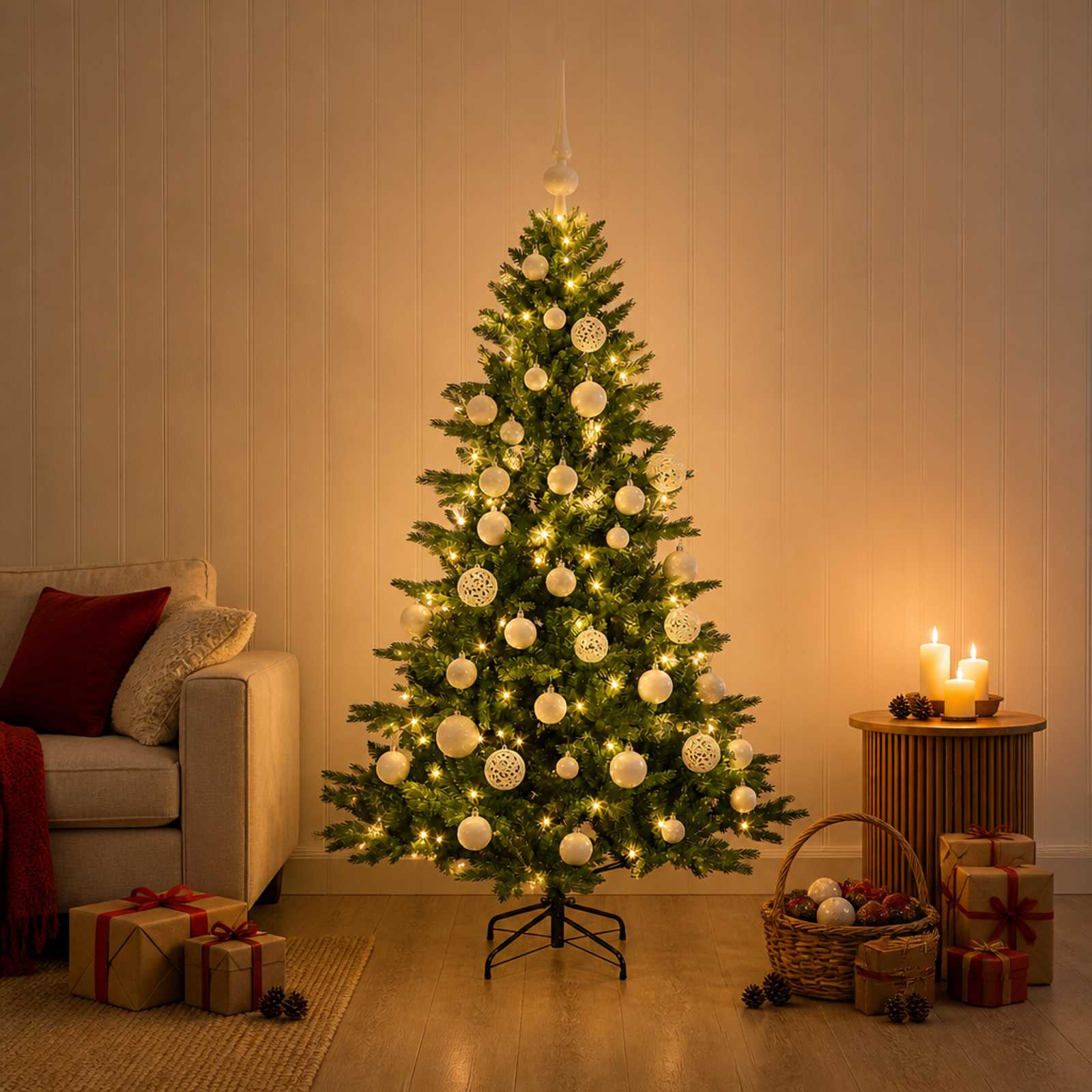 Albero di Natale artificiale con palline 150 cm 150 LED