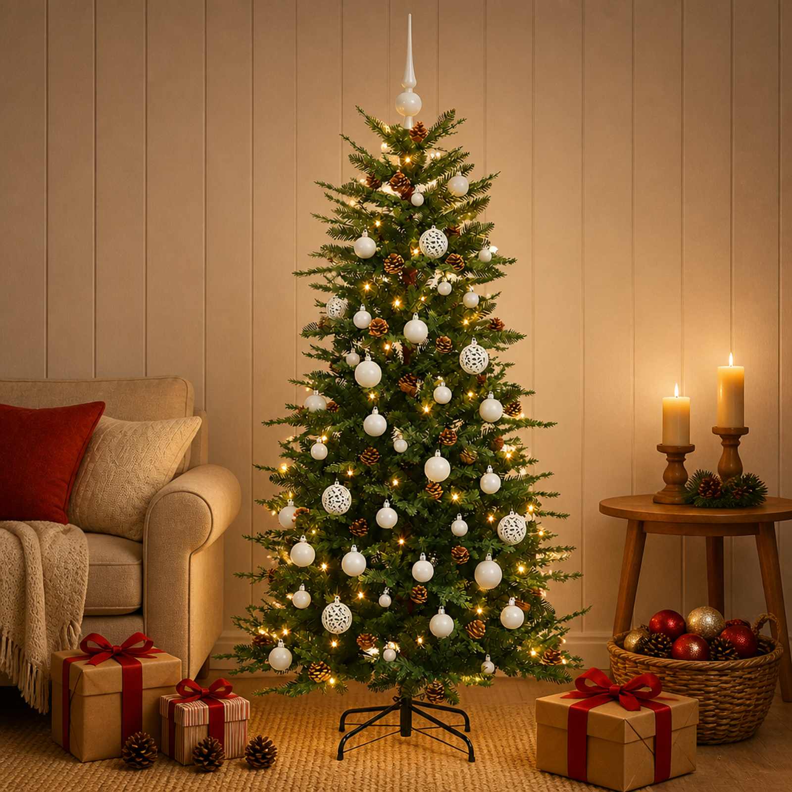 Albero di Natale artificiale con palline 120 cm 150 LED