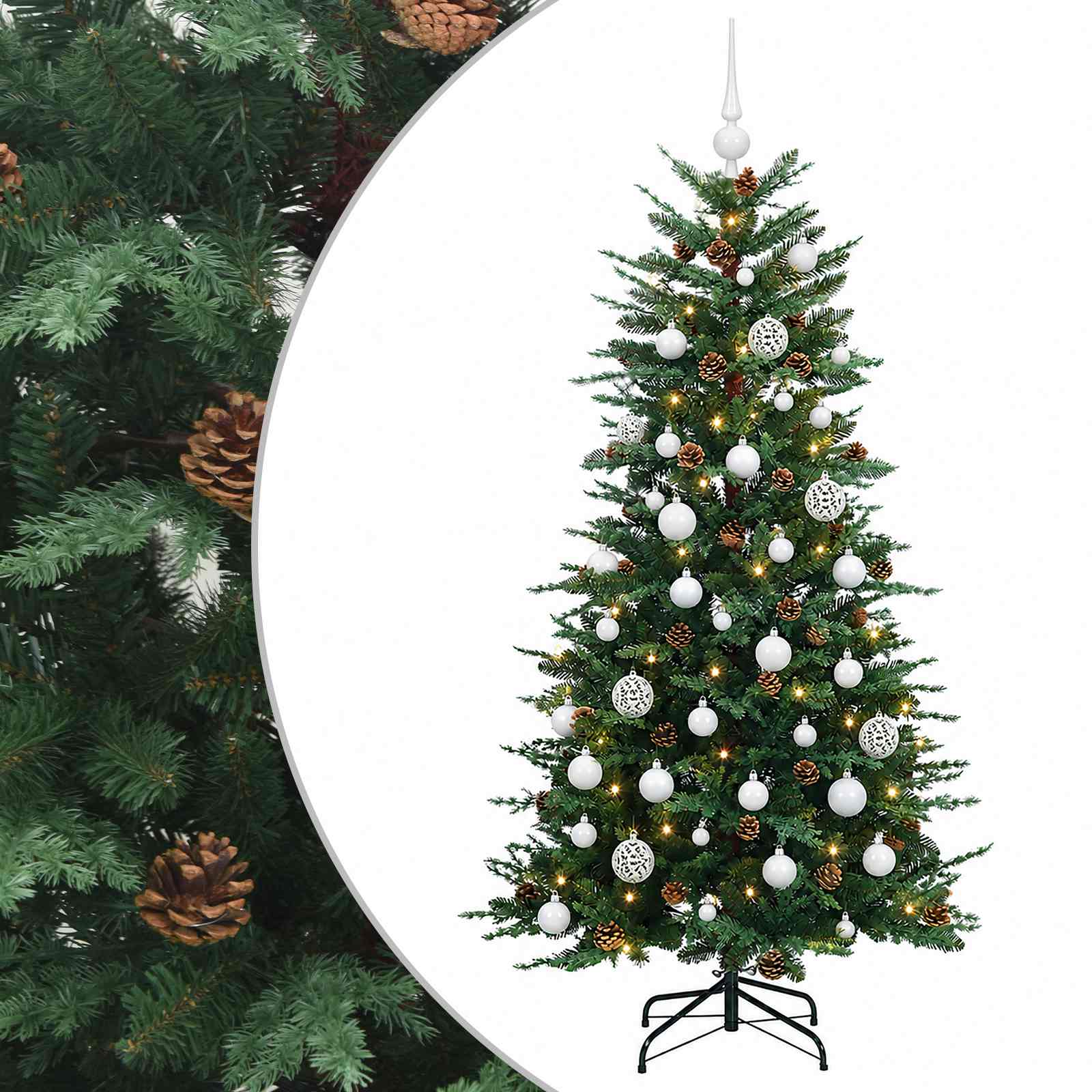 Albero di Natale artificiale con palline 150 cm 150 LED
