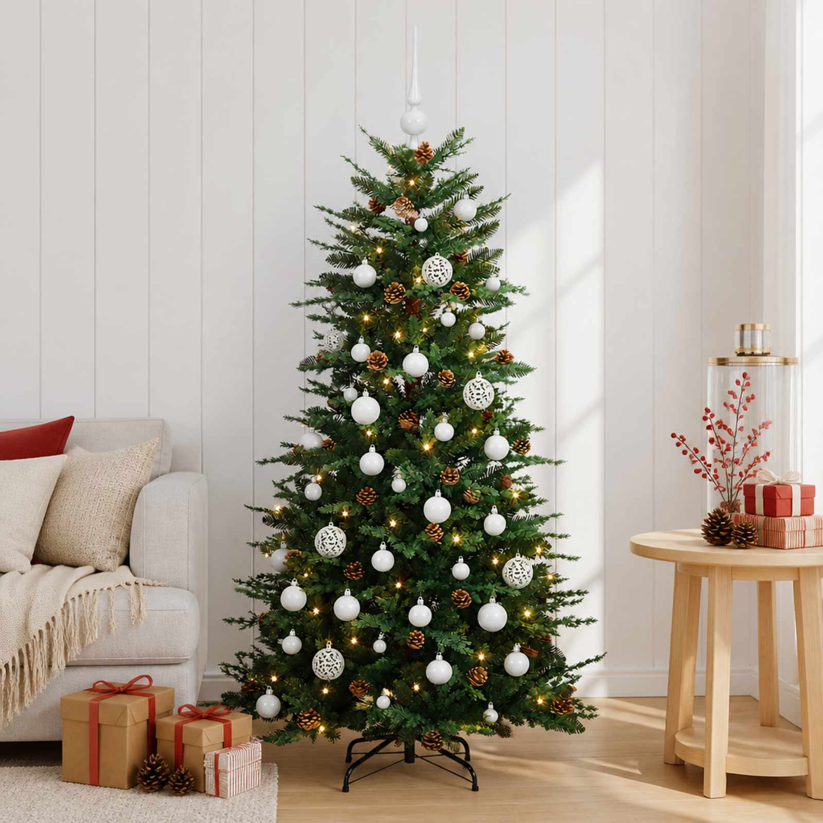 Albero di Natale artificiale con palline 150 cm 150 LED