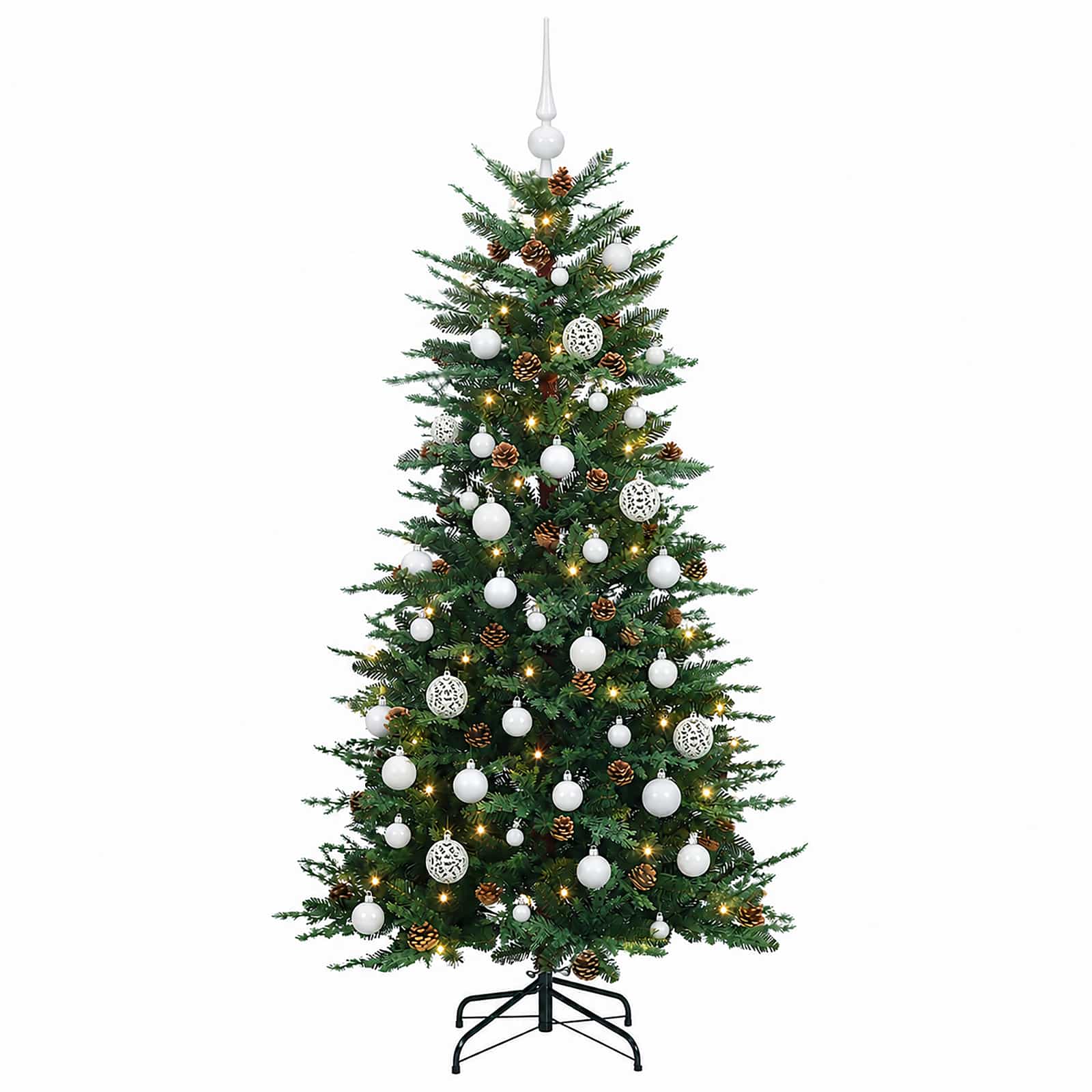 Albero di Natale artificiale con palline 150 cm 150 LED