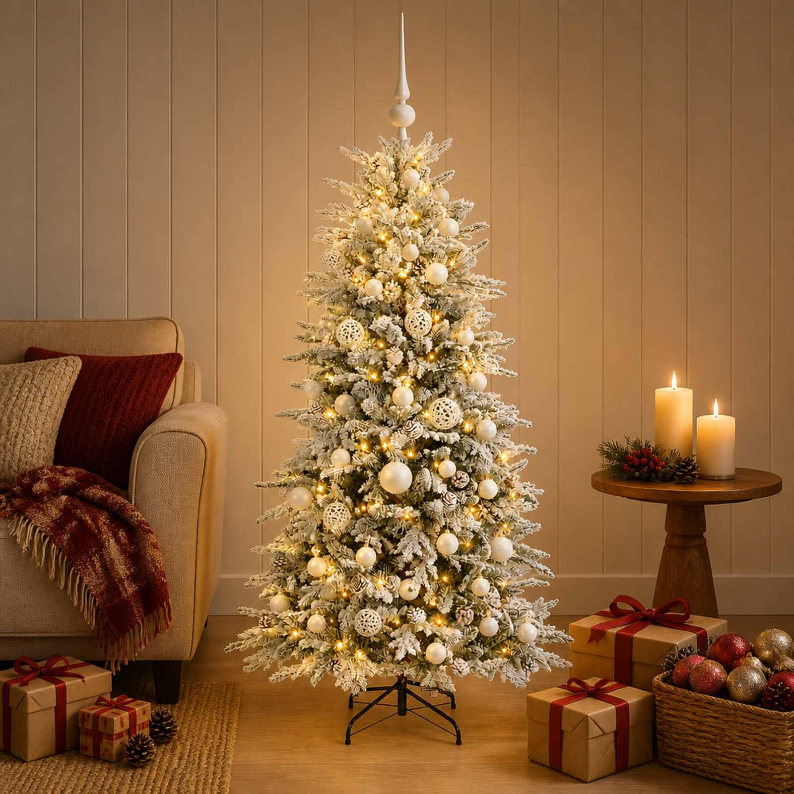 Albero di Natale artificiale con palline 150 cm 150 LED