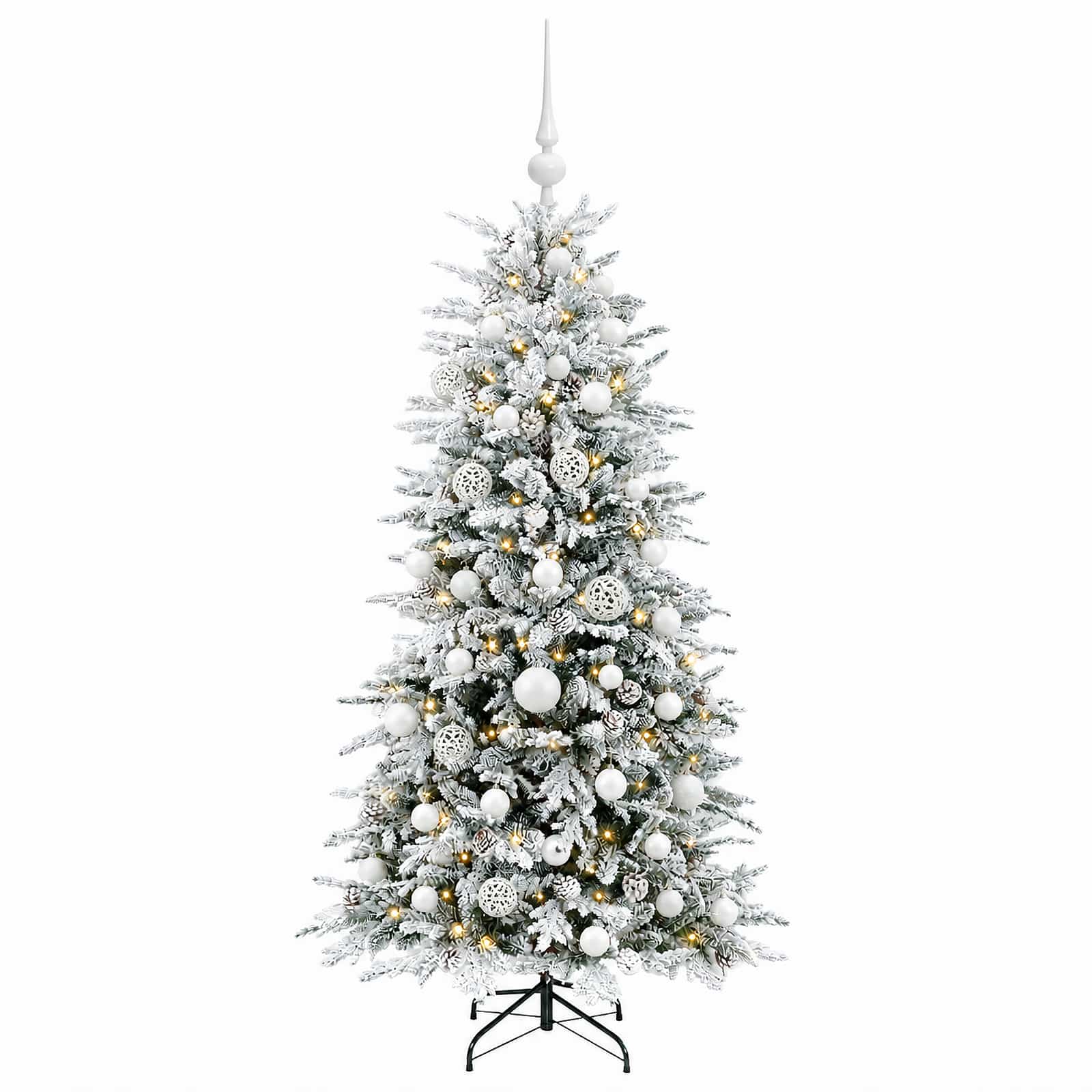 Albero di Natale artificiale con palline 150 cm 150 LED