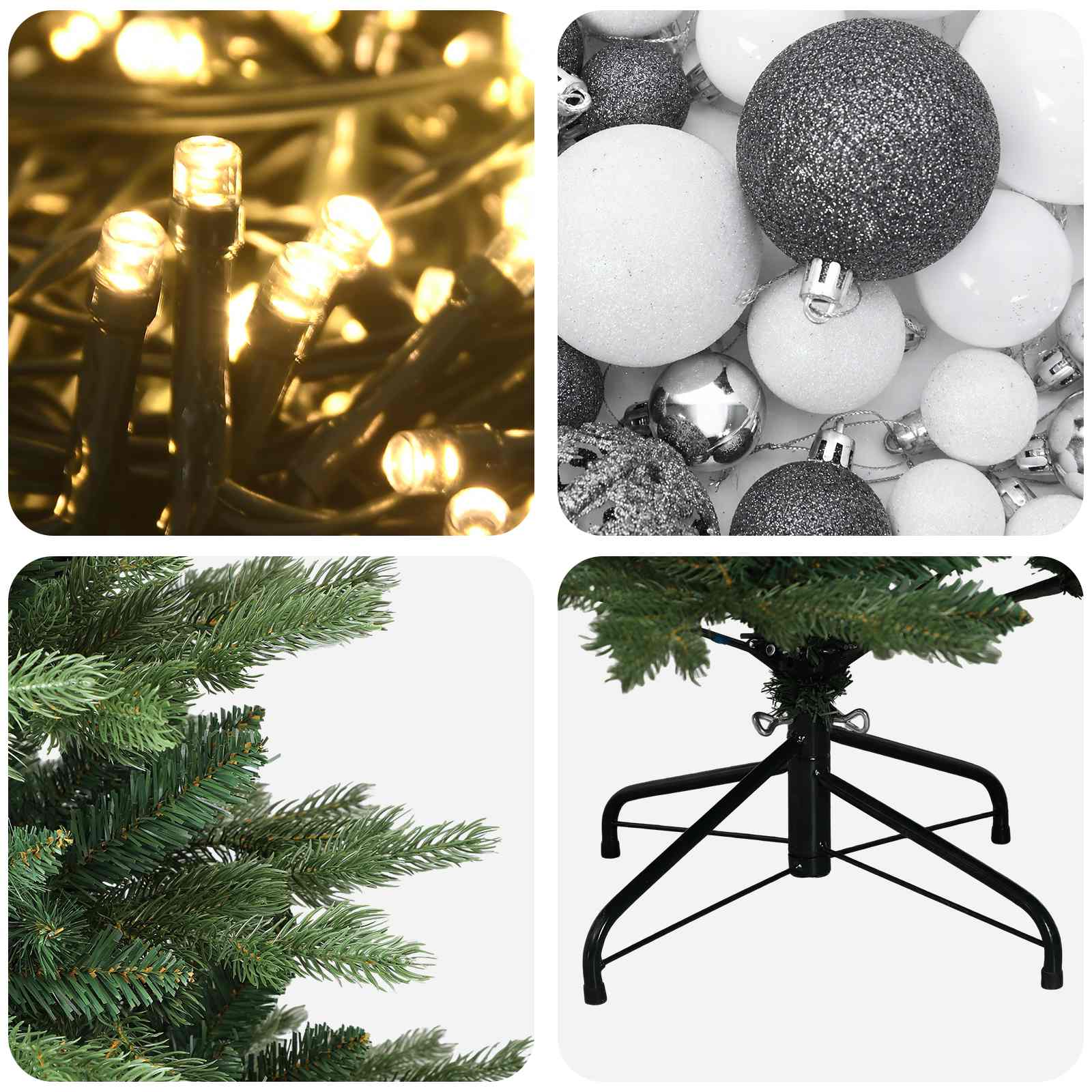 Albero di Natale artificiale con palline 120 cm 150 LED