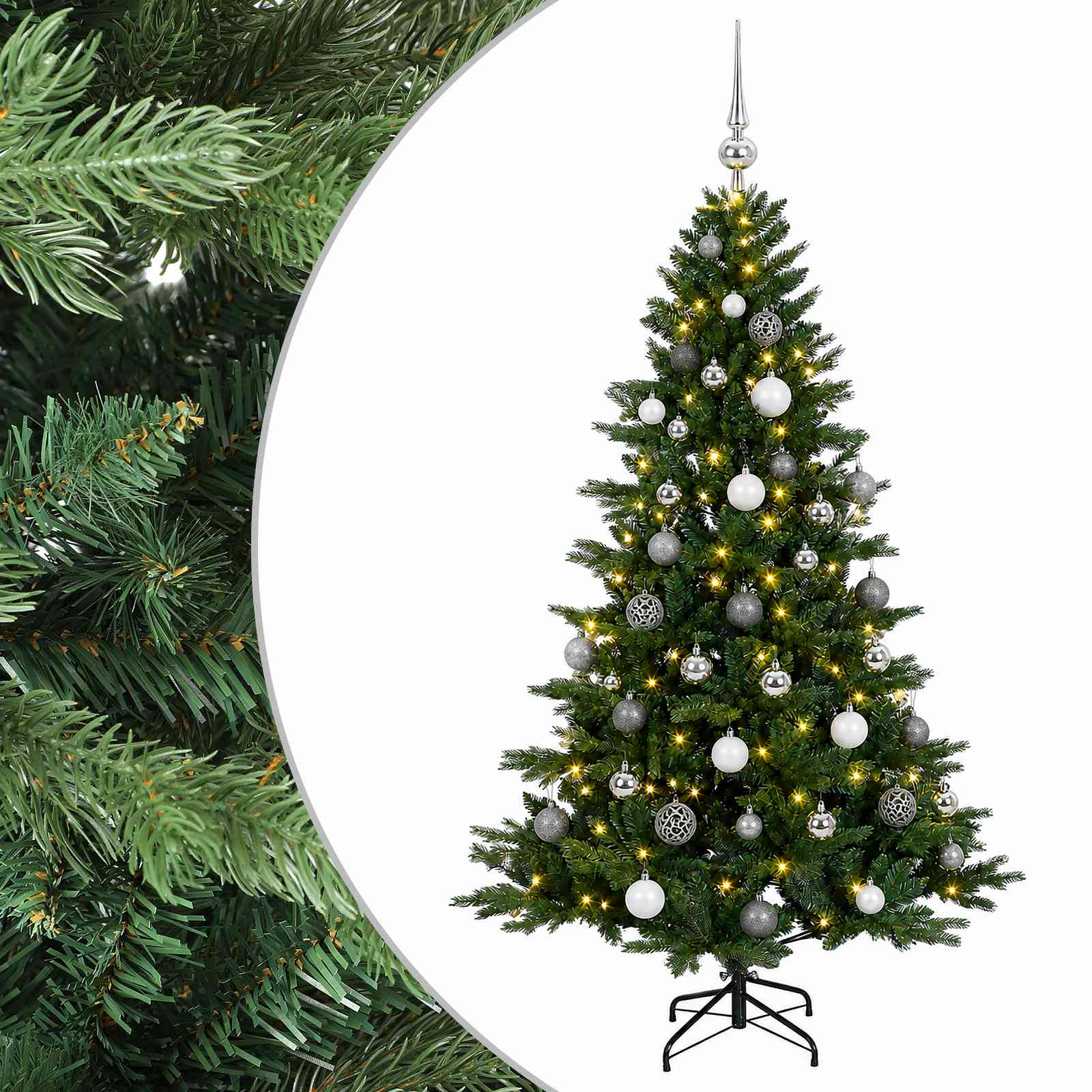 Albero di Natale artificiale con palline 150 cm 150 LED