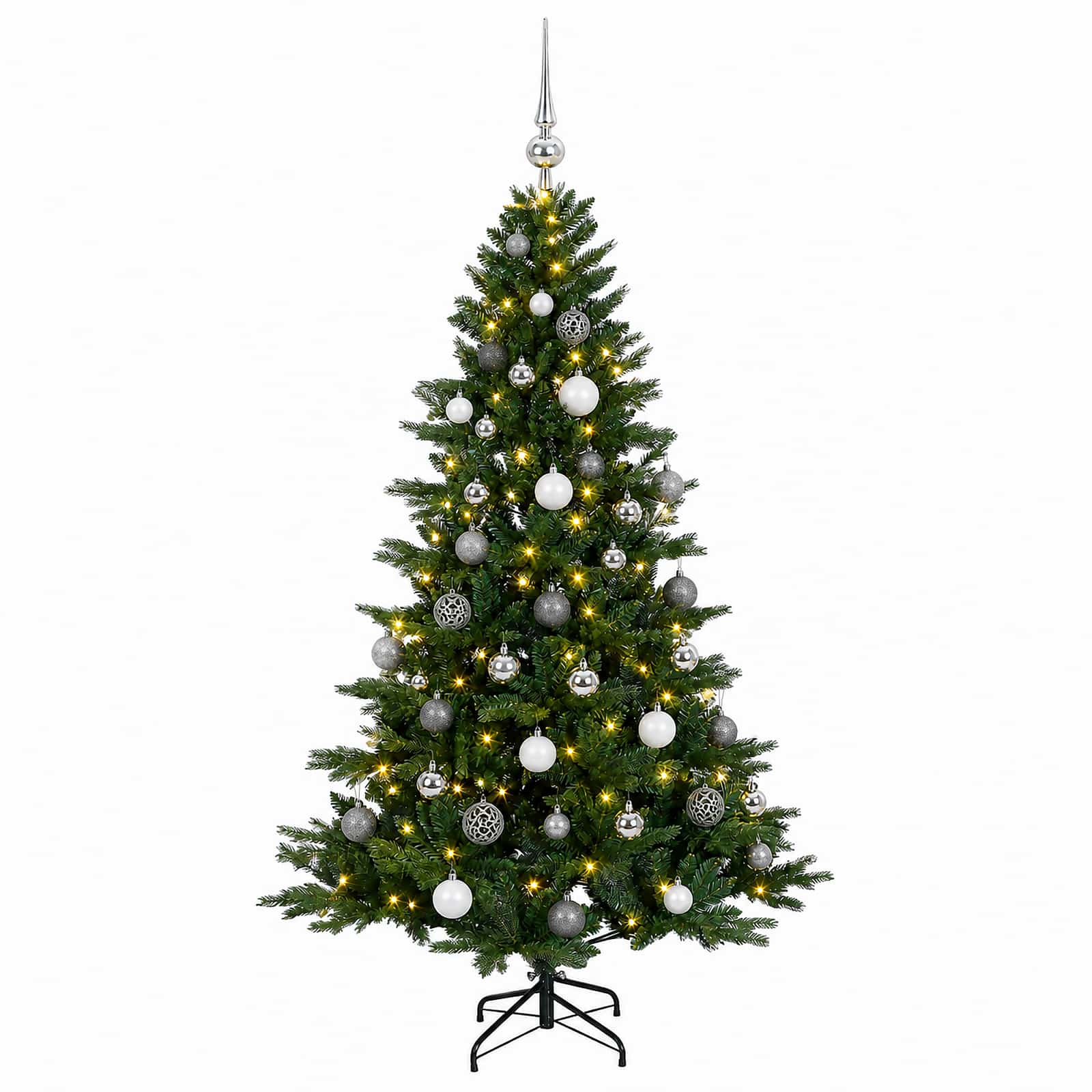Albero di Natale artificiale con palline 150 cm 150 LED