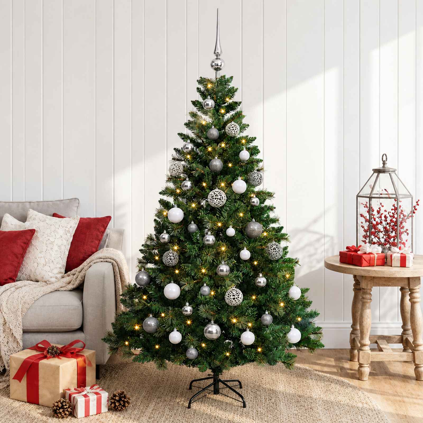 Albero di Natale Artificiale con Palline 120 cm 150 LED