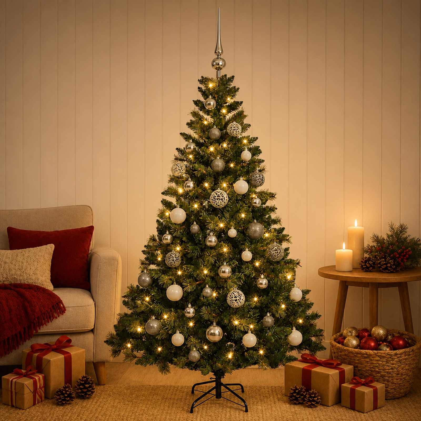 Albero di Natale Artificiale con Palline 120 cm 150 LED