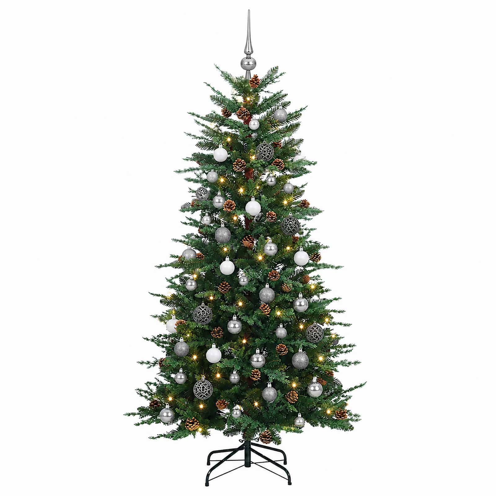 Albero di Natale artificiale con palline 120 cm 150 LED
