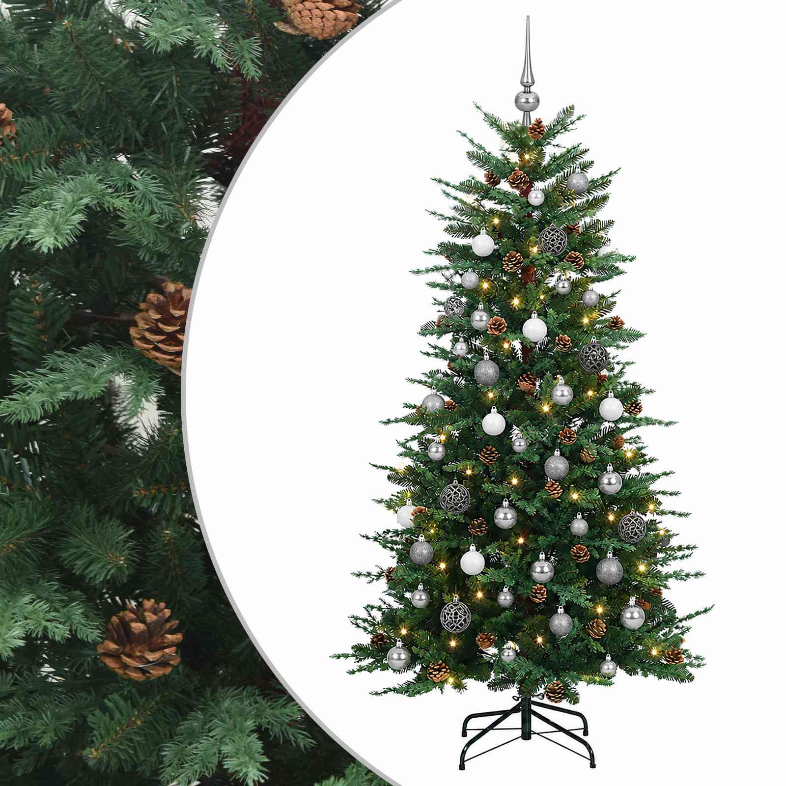 Albero di Natale Artificiale con Rami Pieghevoli 150 cm 150 LED
