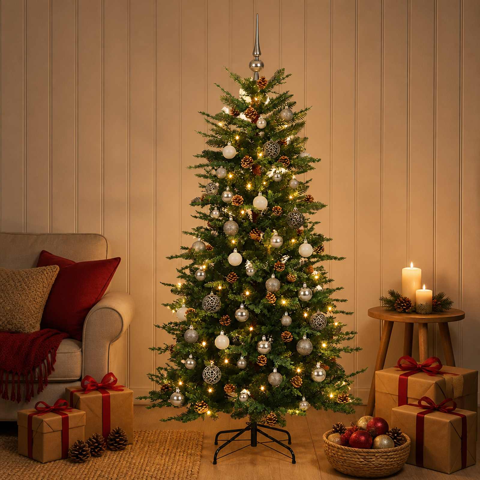 Albero di Natale Artificiale con Rami Pieghevoli 150 cm 150 LED