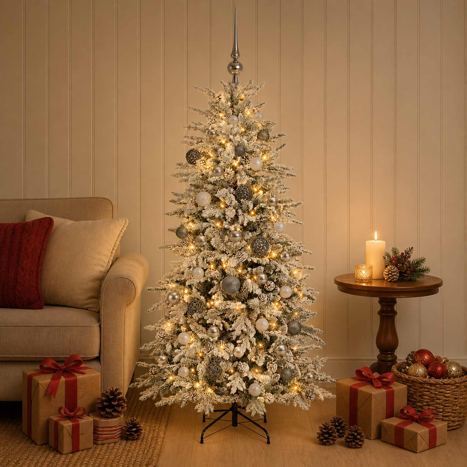 Albero di Natale artificiale con palline 120 cm 150 LED