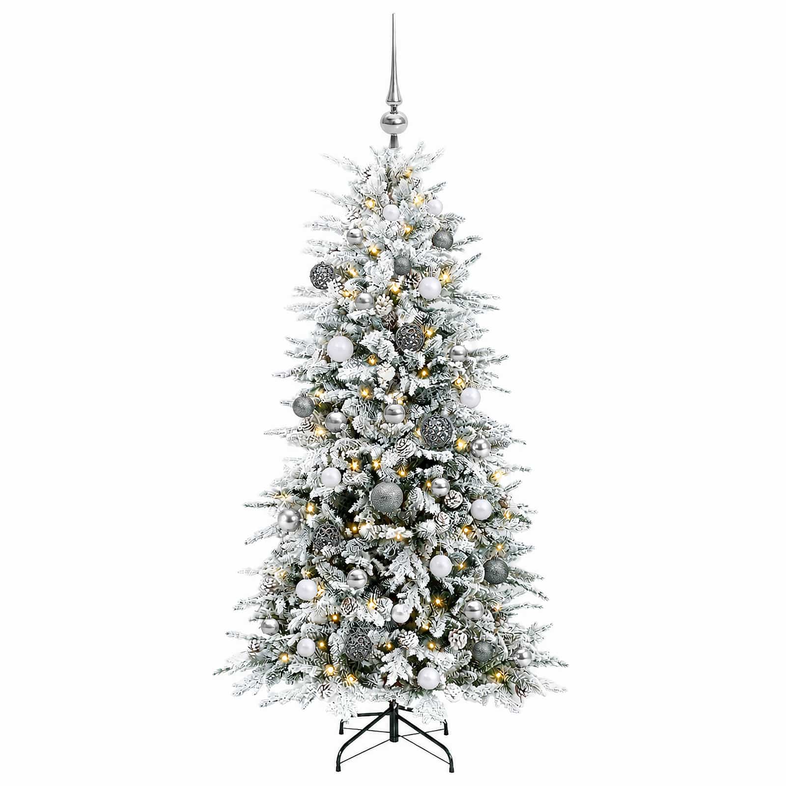 Albero di Natale artificiale con palline 120 cm 150 LED