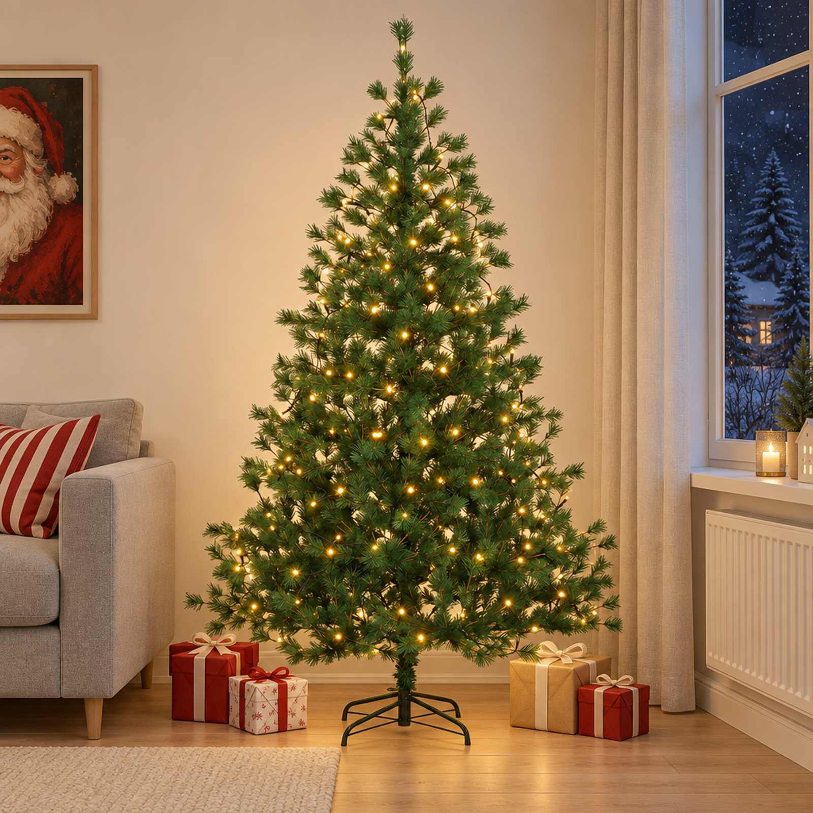 Albero di Natale Artificiale con Rami Pieghevoli 180 cm 300 LED