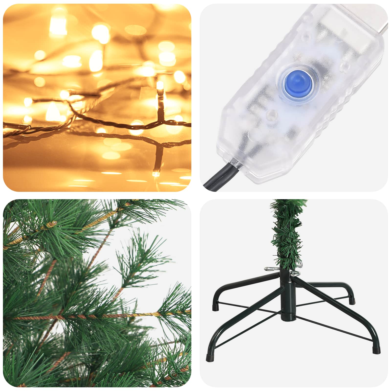 Albero di Natale Artificiale con Rami Pieghevoli 180 cm 300 LED