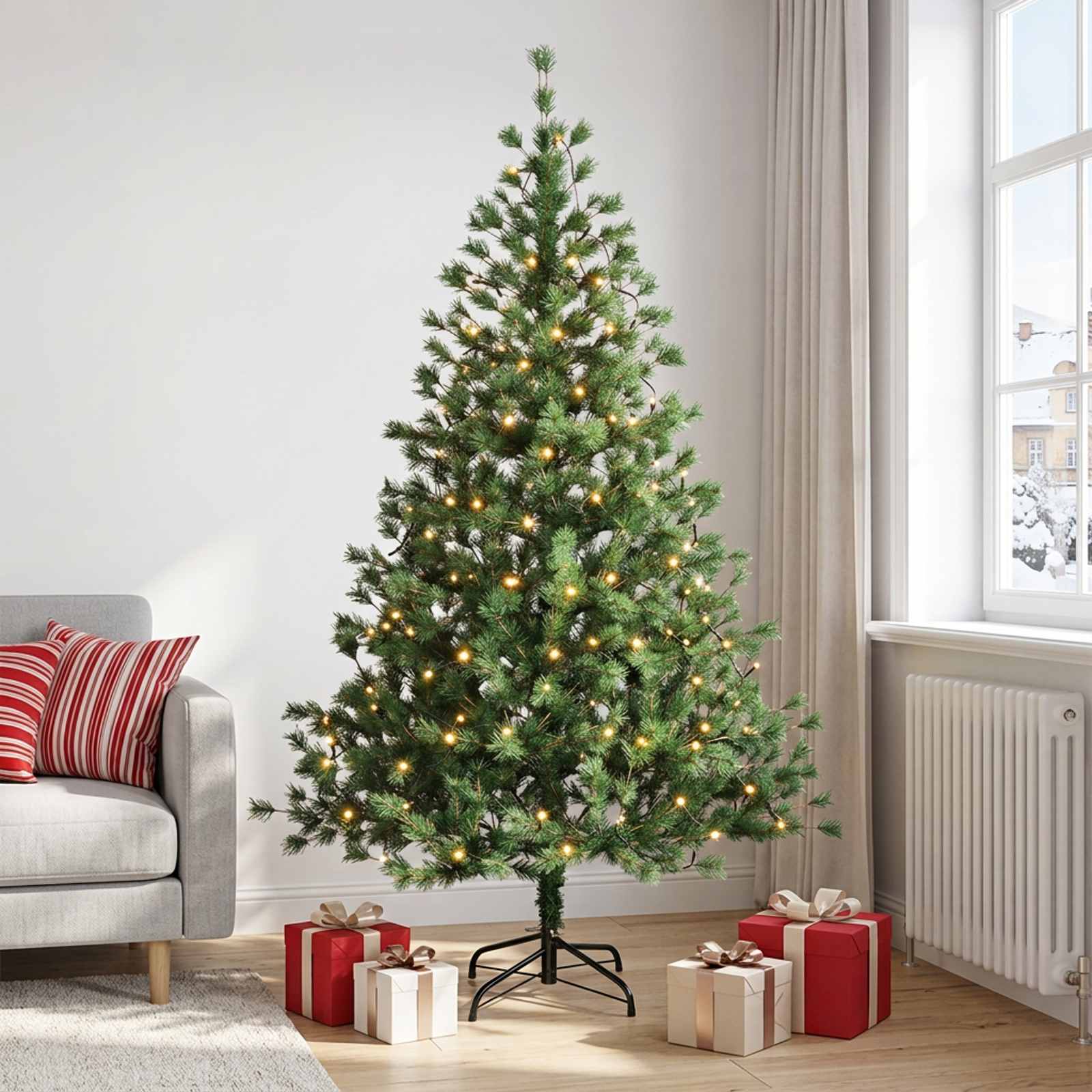 Albero di Natale Artificiale con Rami Pieghevoli 210 cm 300 LED