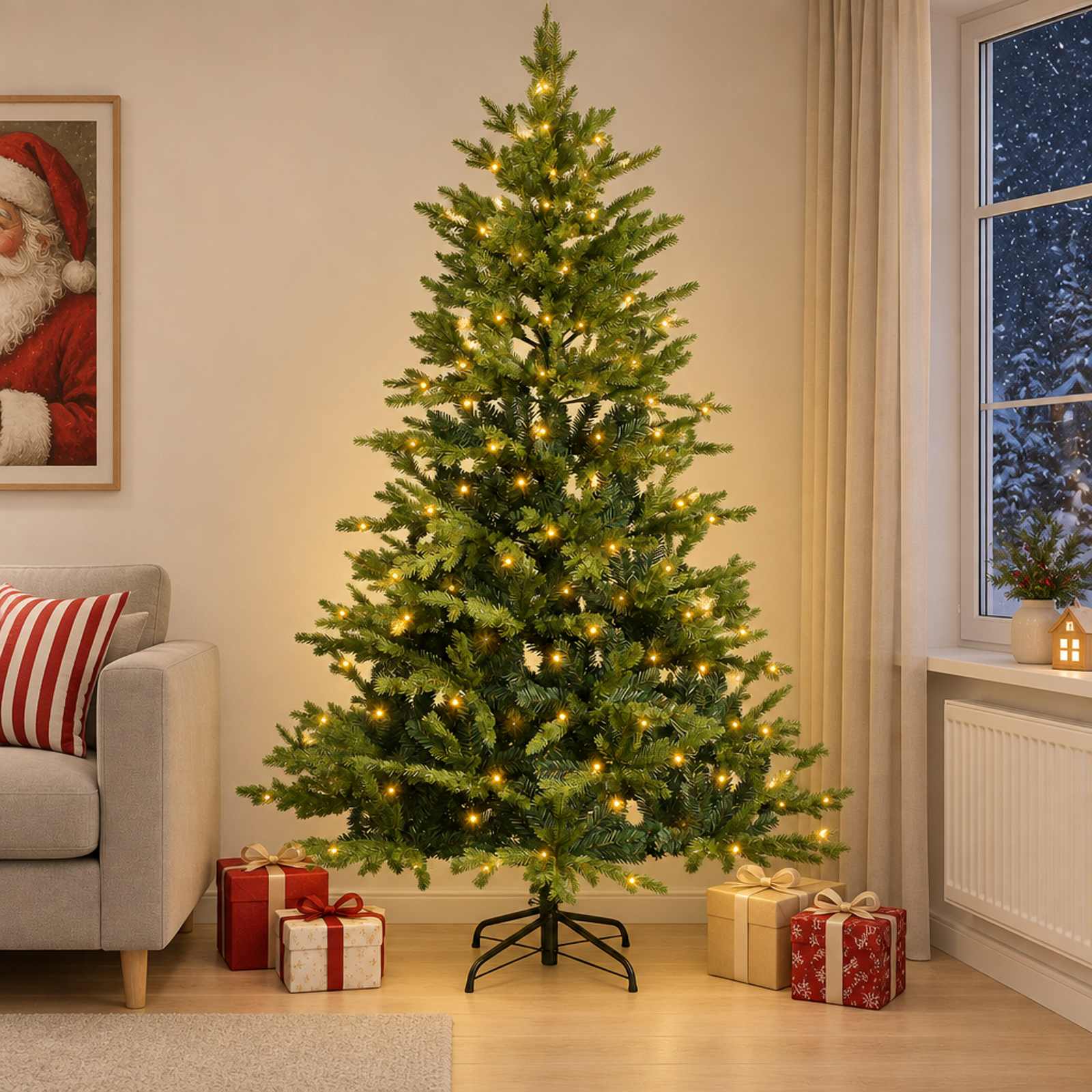 Albero di Natale Artificiale con Rami Pieghevoli 240 cm 300 LED