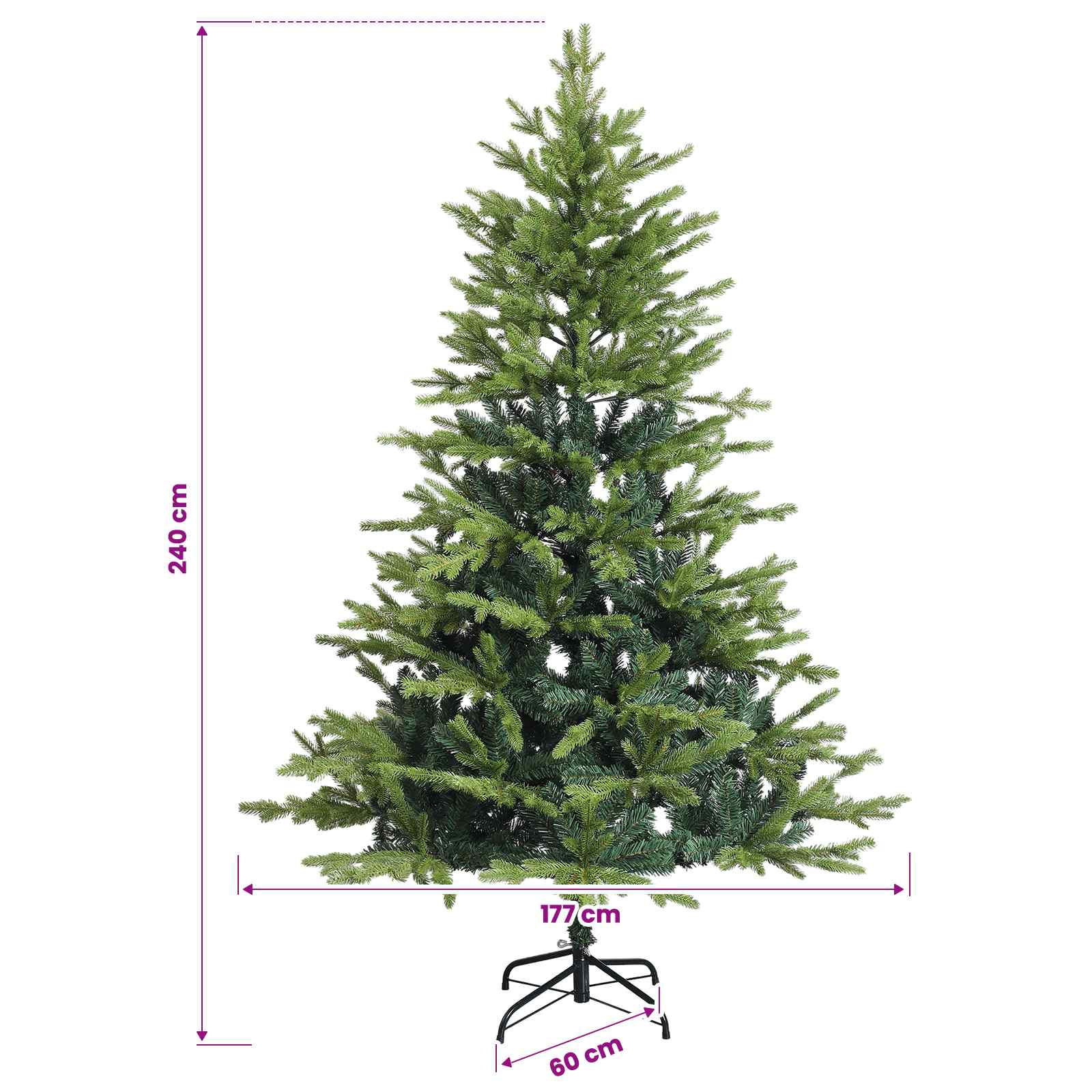 Albero di Natale Artificiale con Rami Pieghevoli 240 cm 300 LED