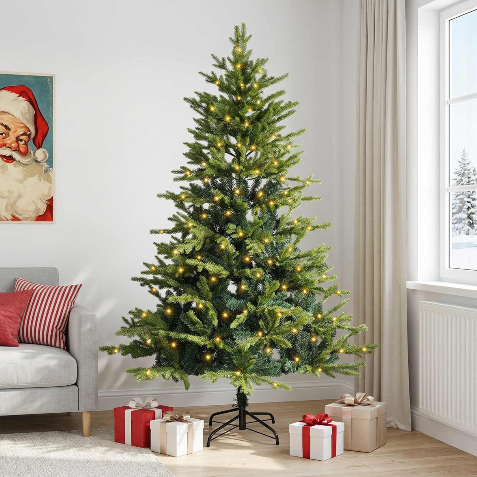 Albero di Natale Artificiale con Rami Pieghevoli 240 cm 300 LED