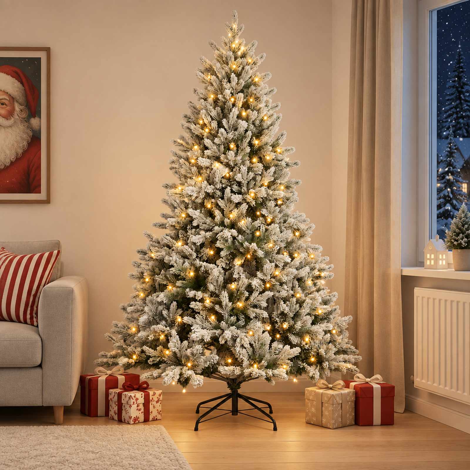 Albero di Natale Artificiale con Rami Pieghevoli 180 cm 300 LED