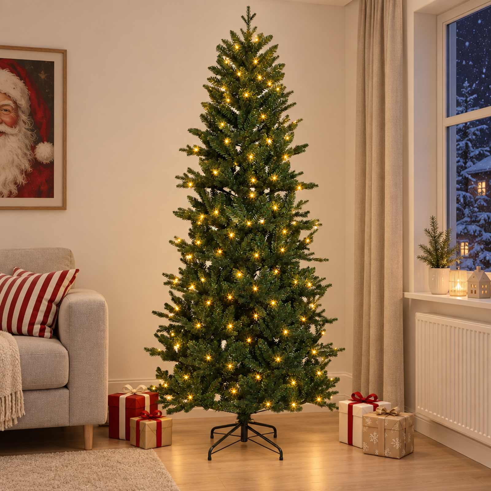 Albero di Natale Artificiale con Rami Pieghevoli 240 cm 300 LED