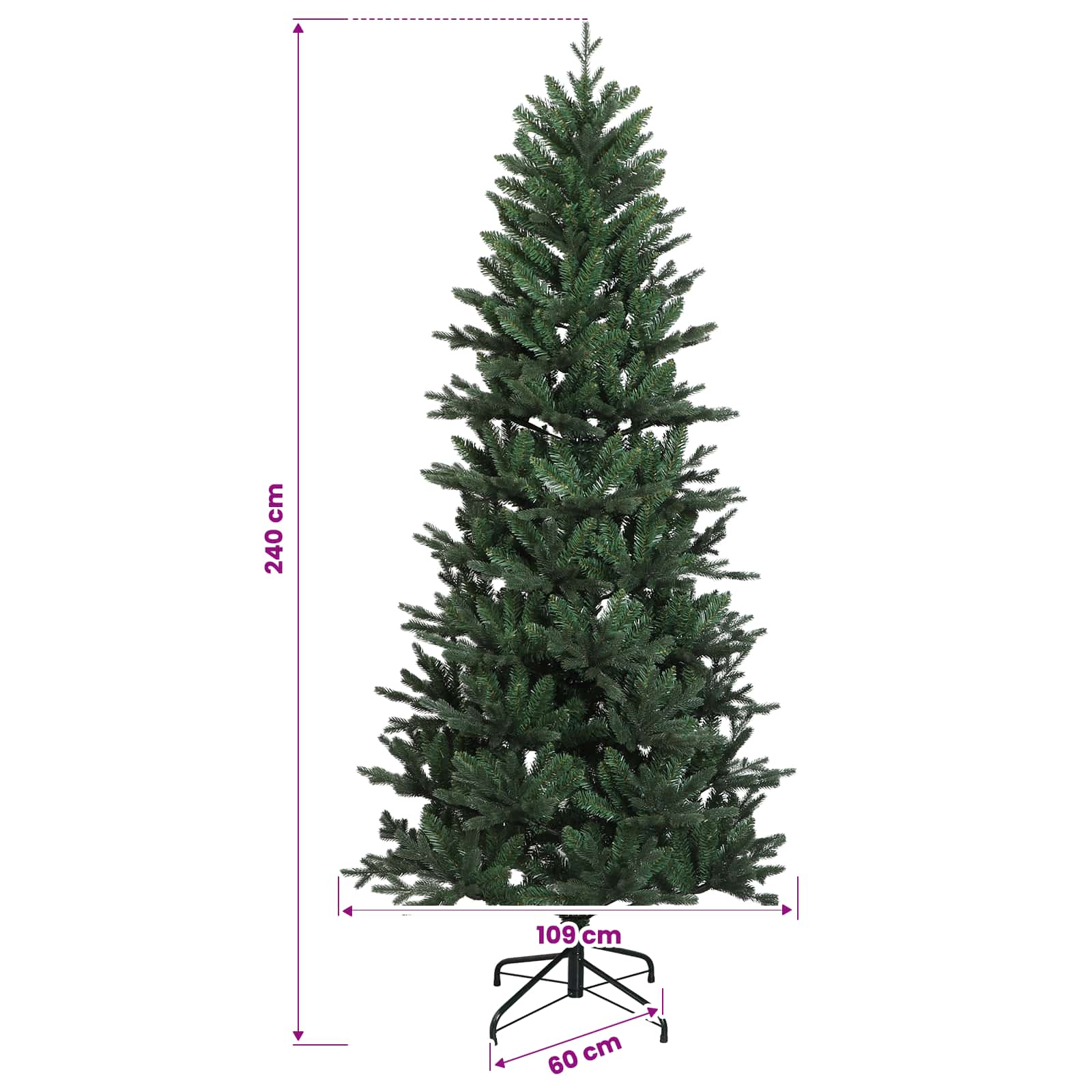 Albero di Natale Artificiale con Rami Pieghevoli 240 cm 300 LED