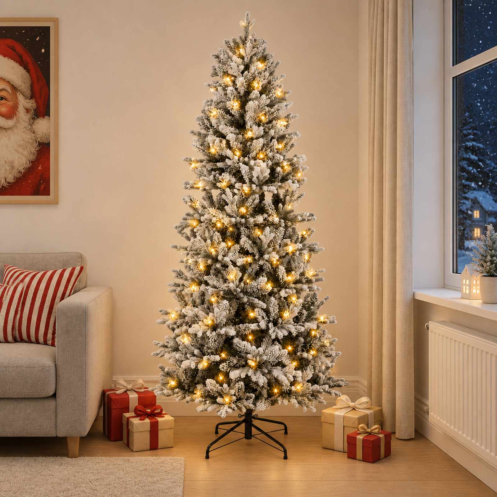Albero di Natale Artificiale con Rami Pieghevoli 180 cm 300 LED