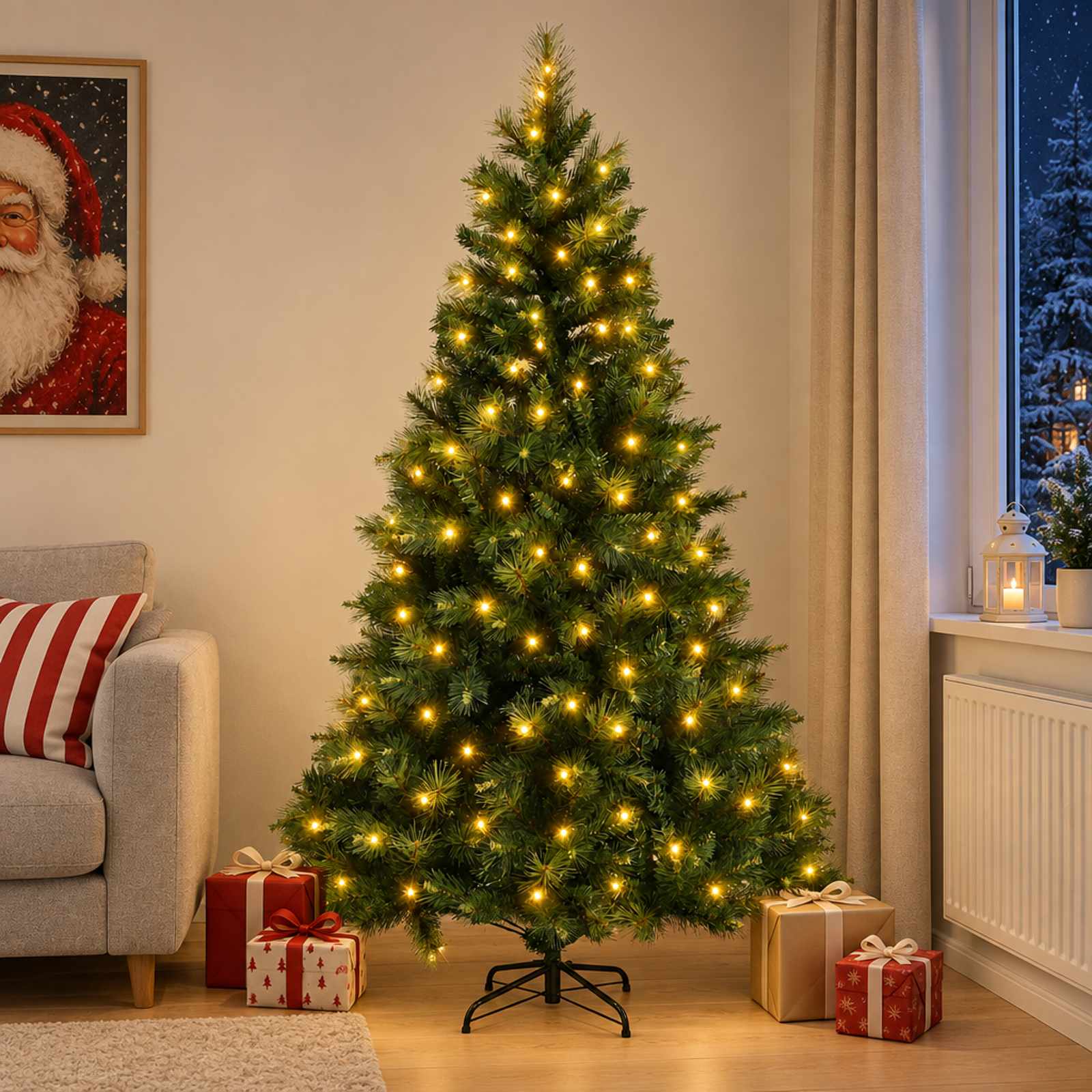 Albero di Natale Artificiale con Rami Pieghevoli 180 cm 300 LED