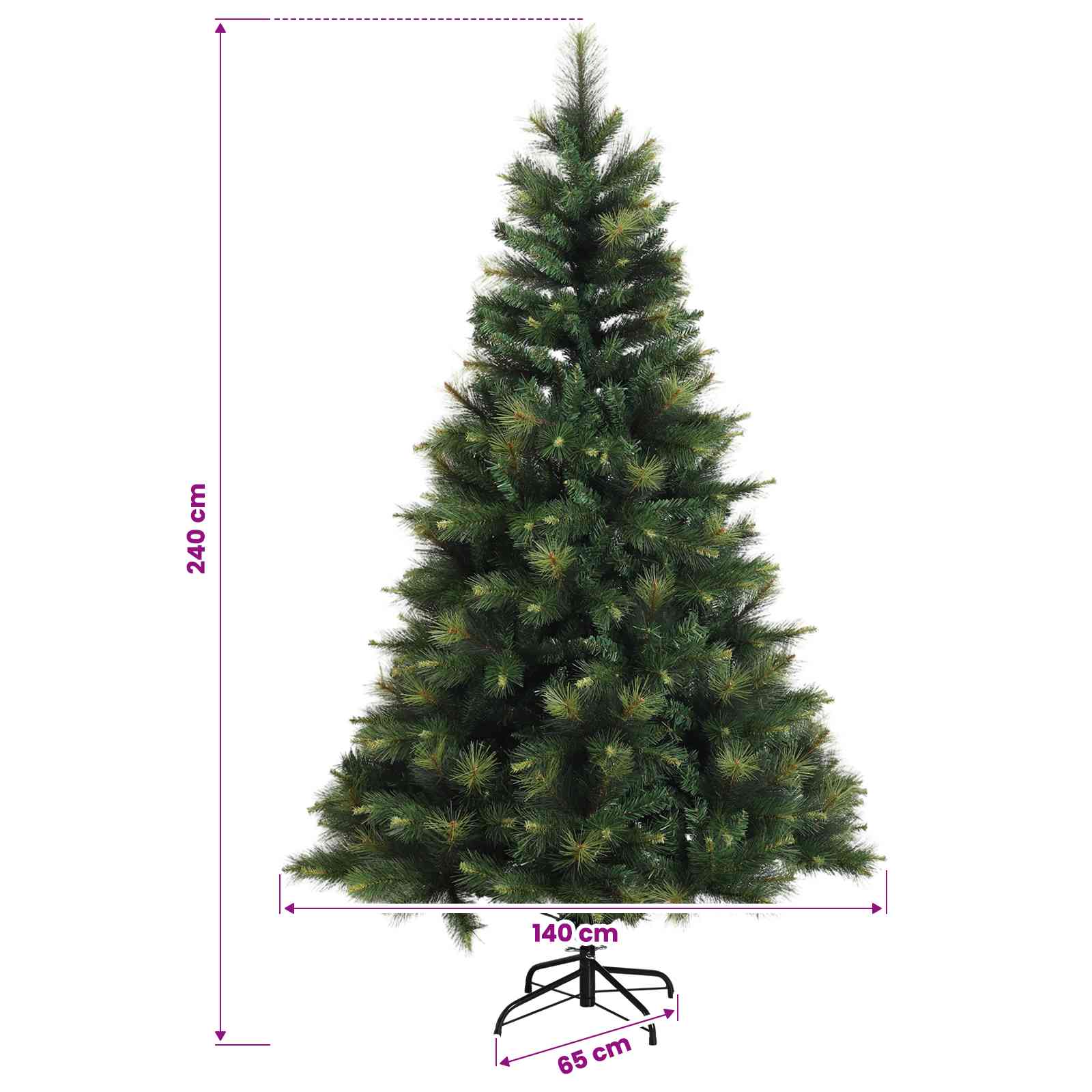 Albero di Natale Artificiale con Rami Pieghevoli 240 cm 300 LED