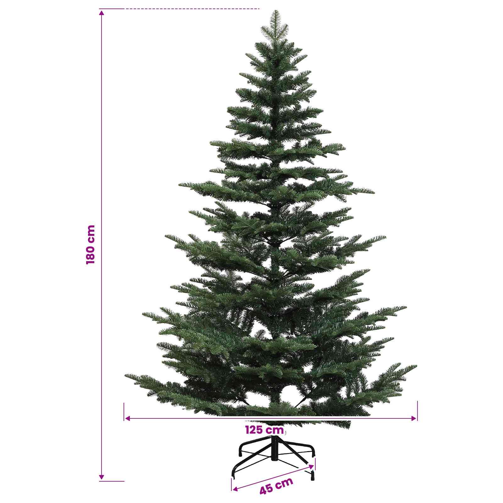 Albero di Natale Artificiale con Rami Pieghevoli 180 cm 300 LED