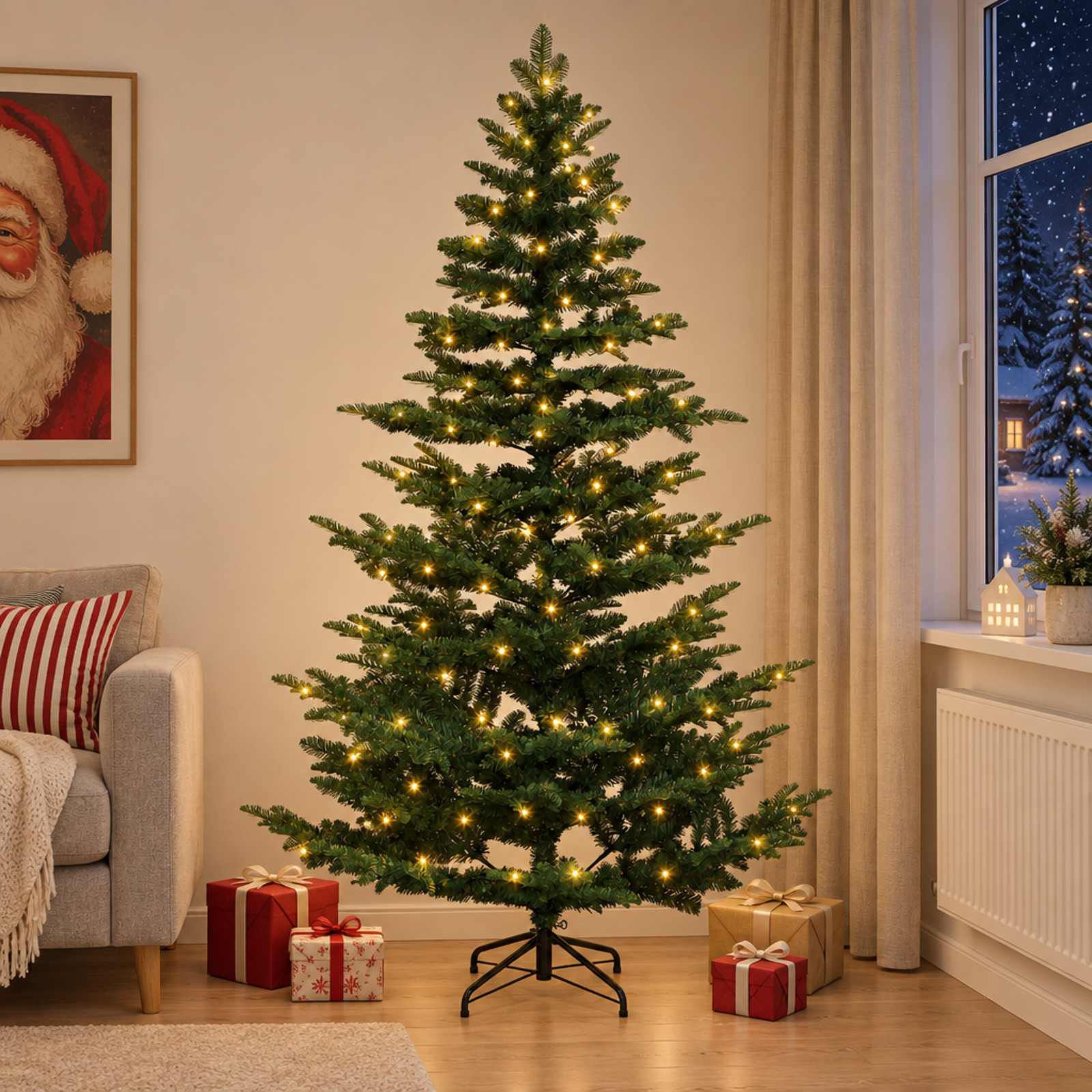 Albero di Natale Artificiale con Rami Pieghevoli 240 cm 300 LED
