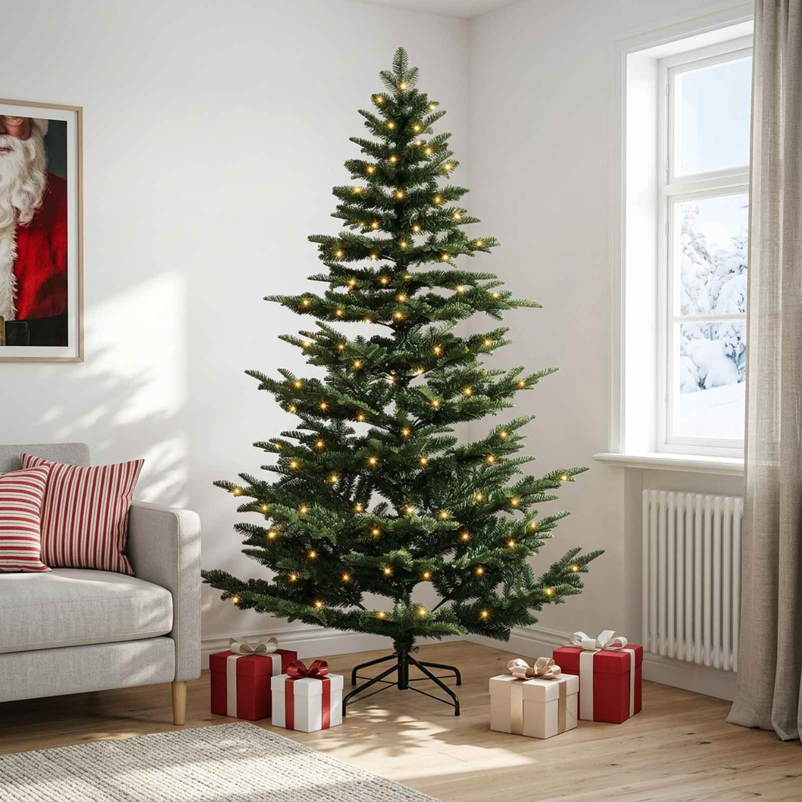 Albero di Natale Artificiale con Rami Pieghevoli 240 cm 300 LED
