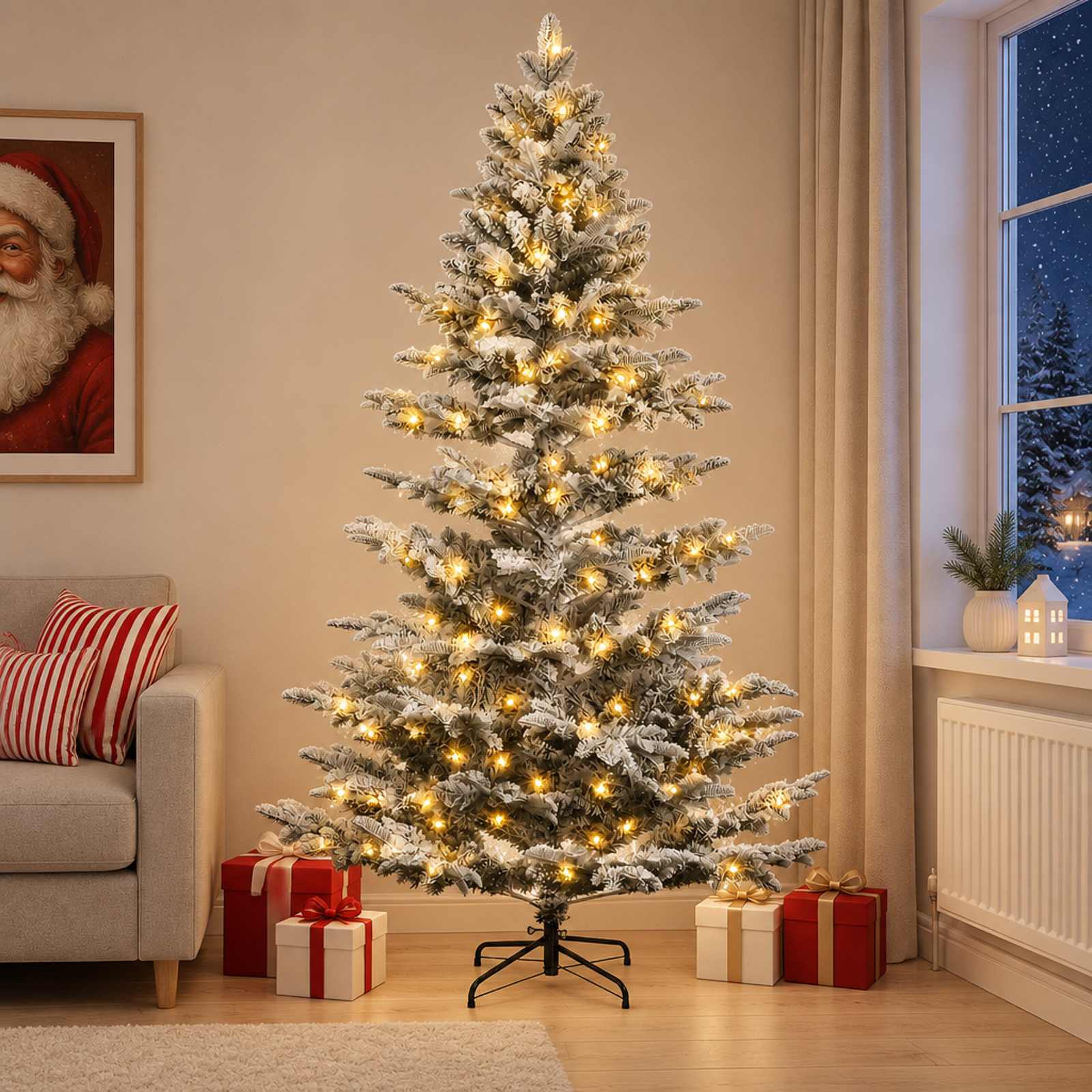 Albero di Natale Artificiale con Rami Pieghevoli 210 cm 300 LED