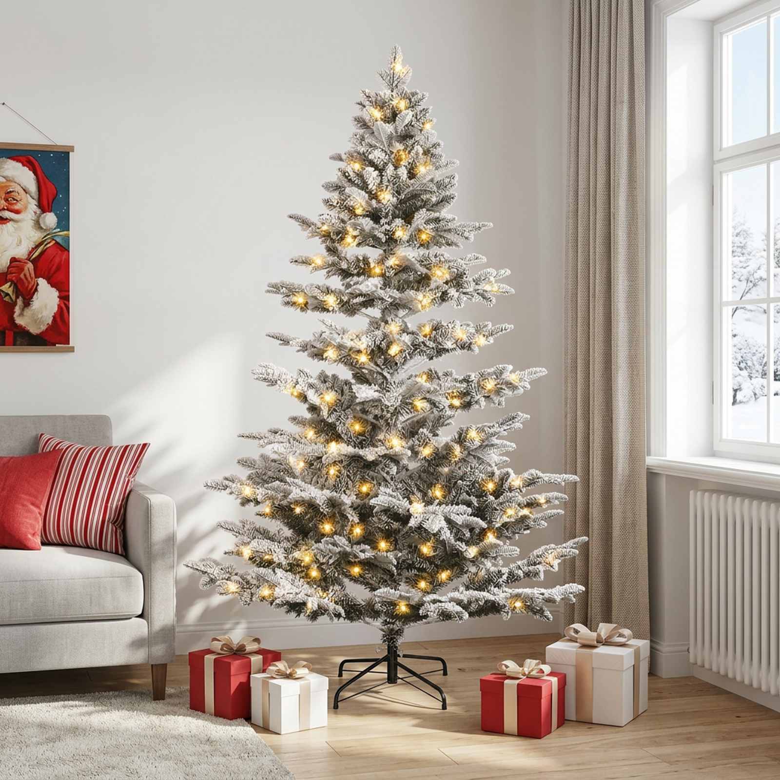 Albero di Natale Artificiale con Rami Pieghevoli 210 cm 300 LED