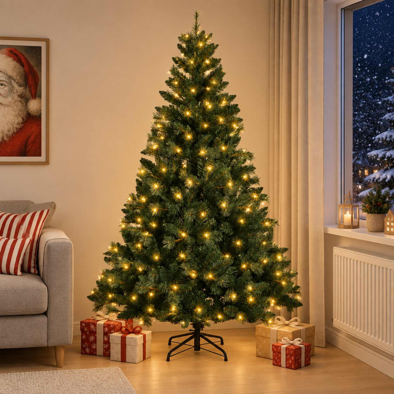 Albero di Natale Artificiale con Rami Pieghevoli 210 cm 300 LED