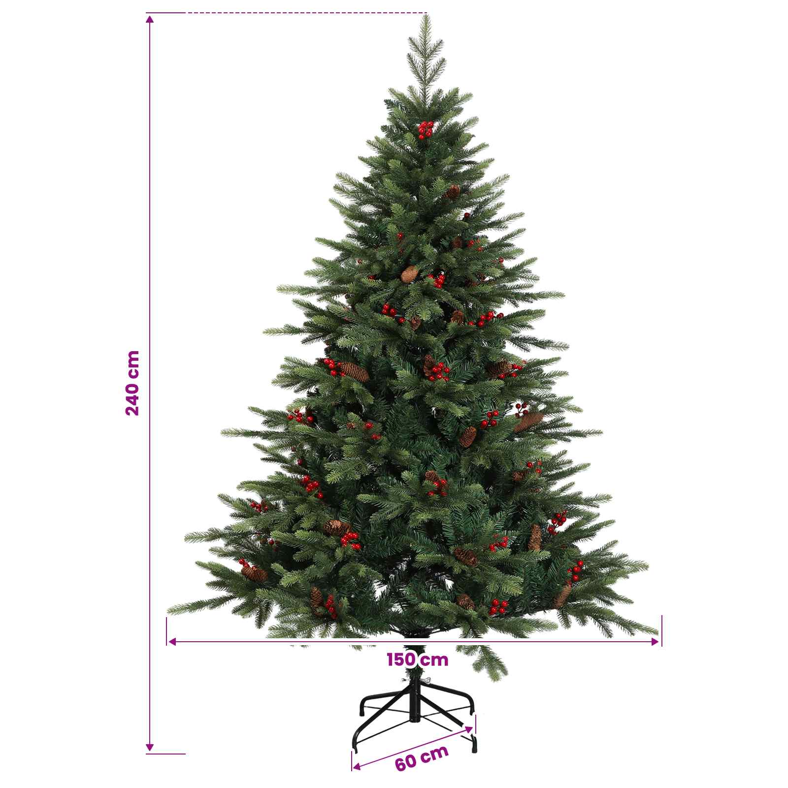 Albero di Natale Artificiale con Rami Pieghevoli 240 cm 300 LED