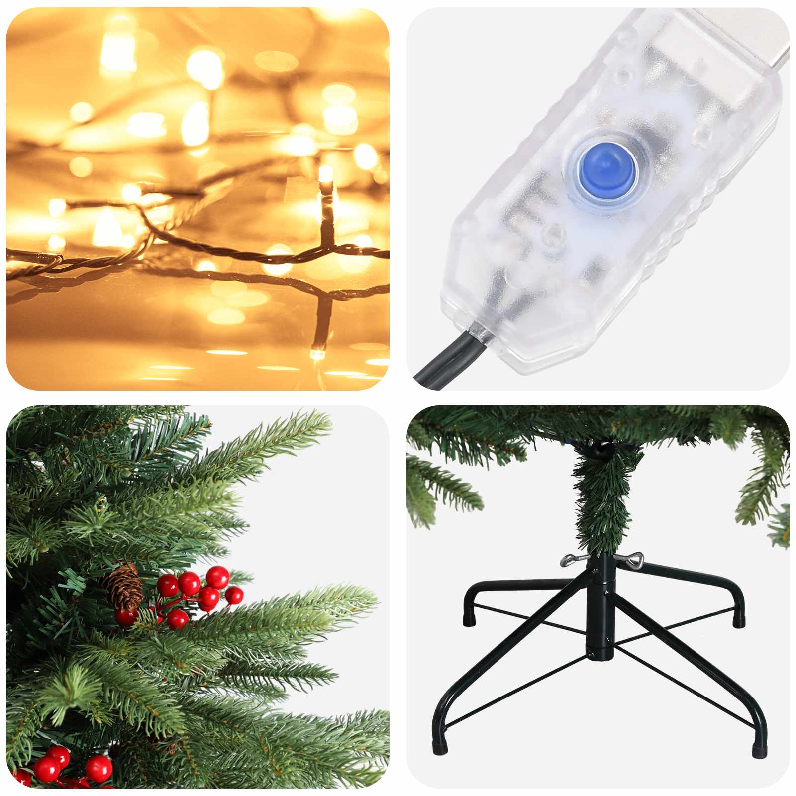 Albero di Natale Artificiale con Rami Pieghevoli 240 cm 300 LED
