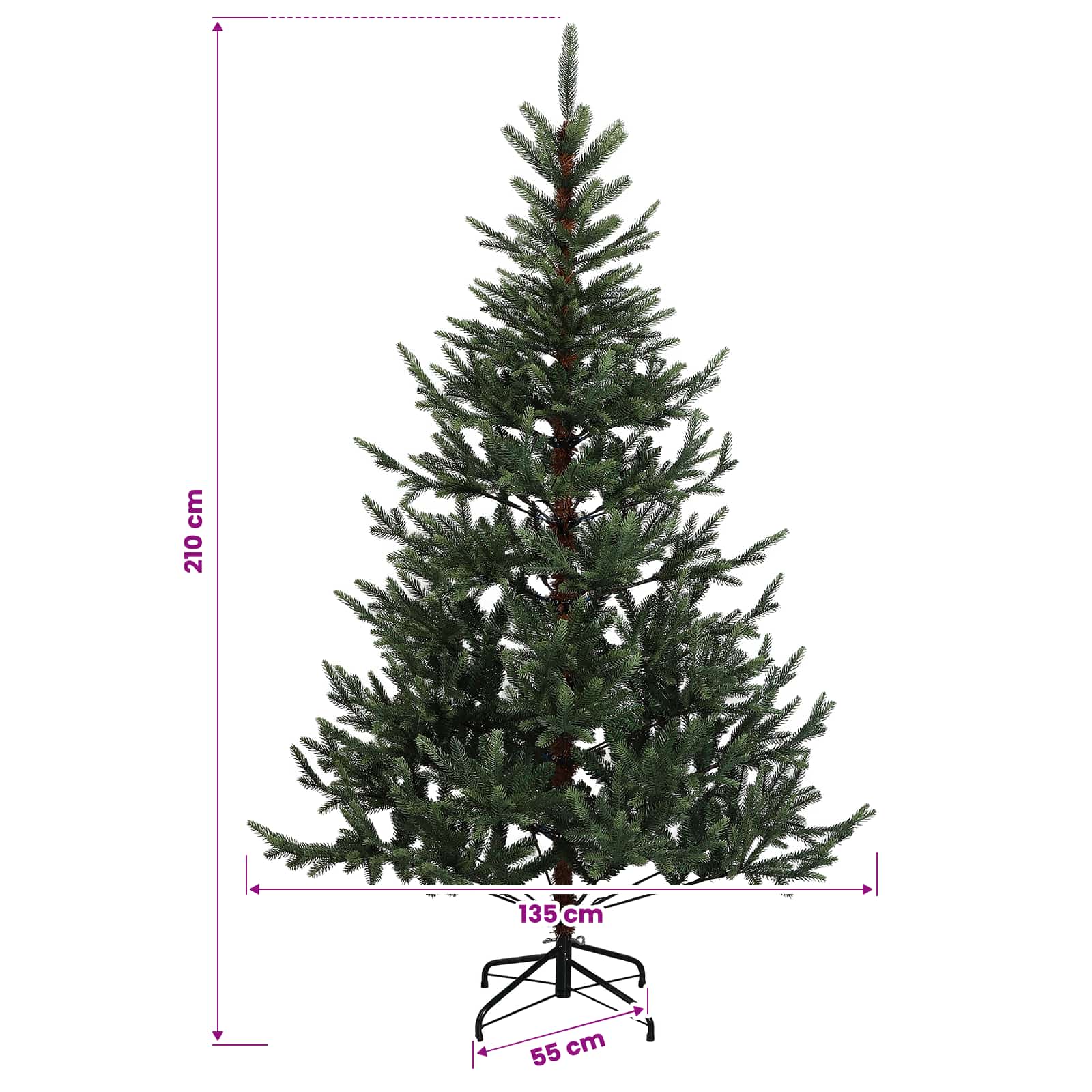 Albero di Natale Artificiale con Rami Pieghevoli 210 cm 300 LED