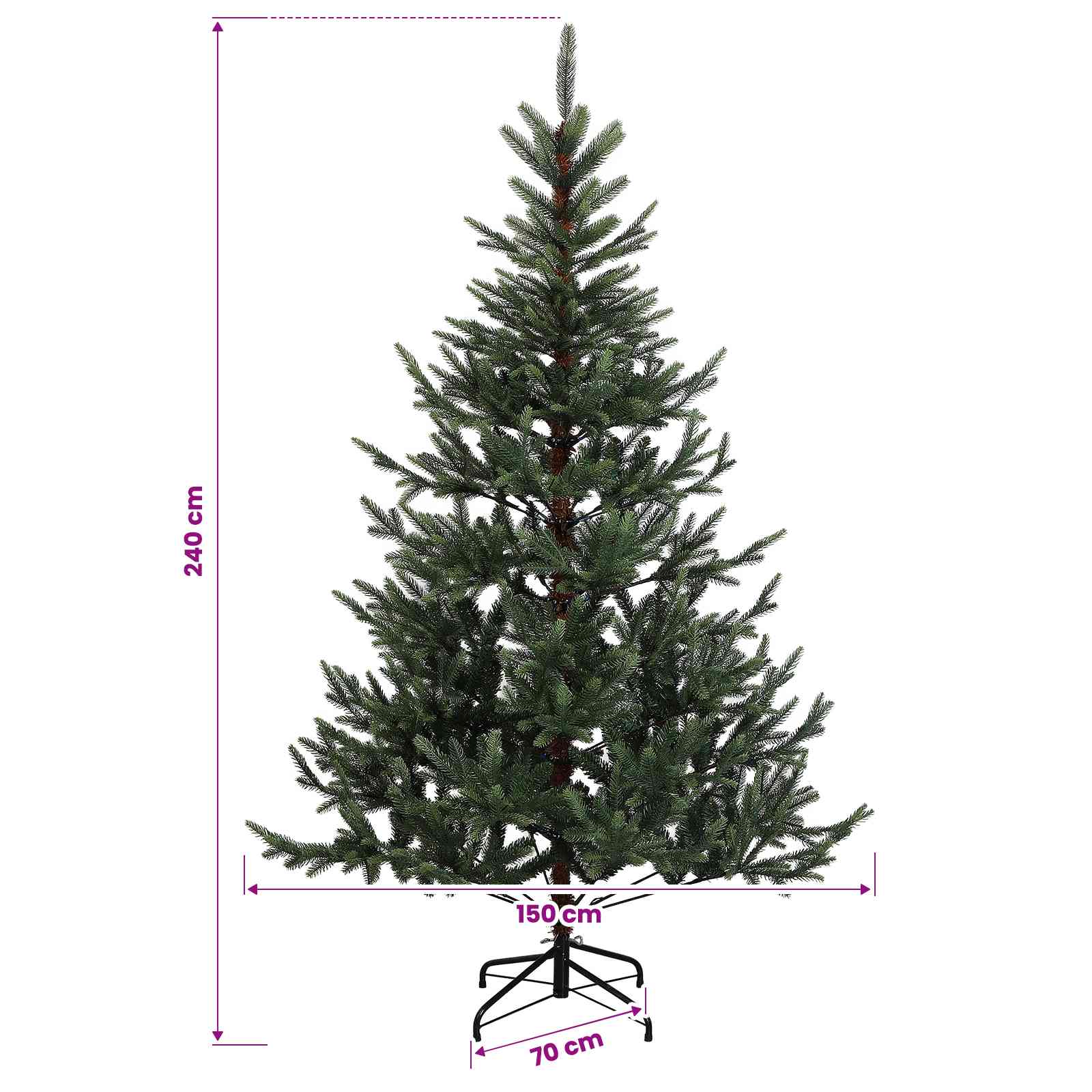 Albero di Natale Artificiale con Rami Pieghevoli 240 cm 300 LED