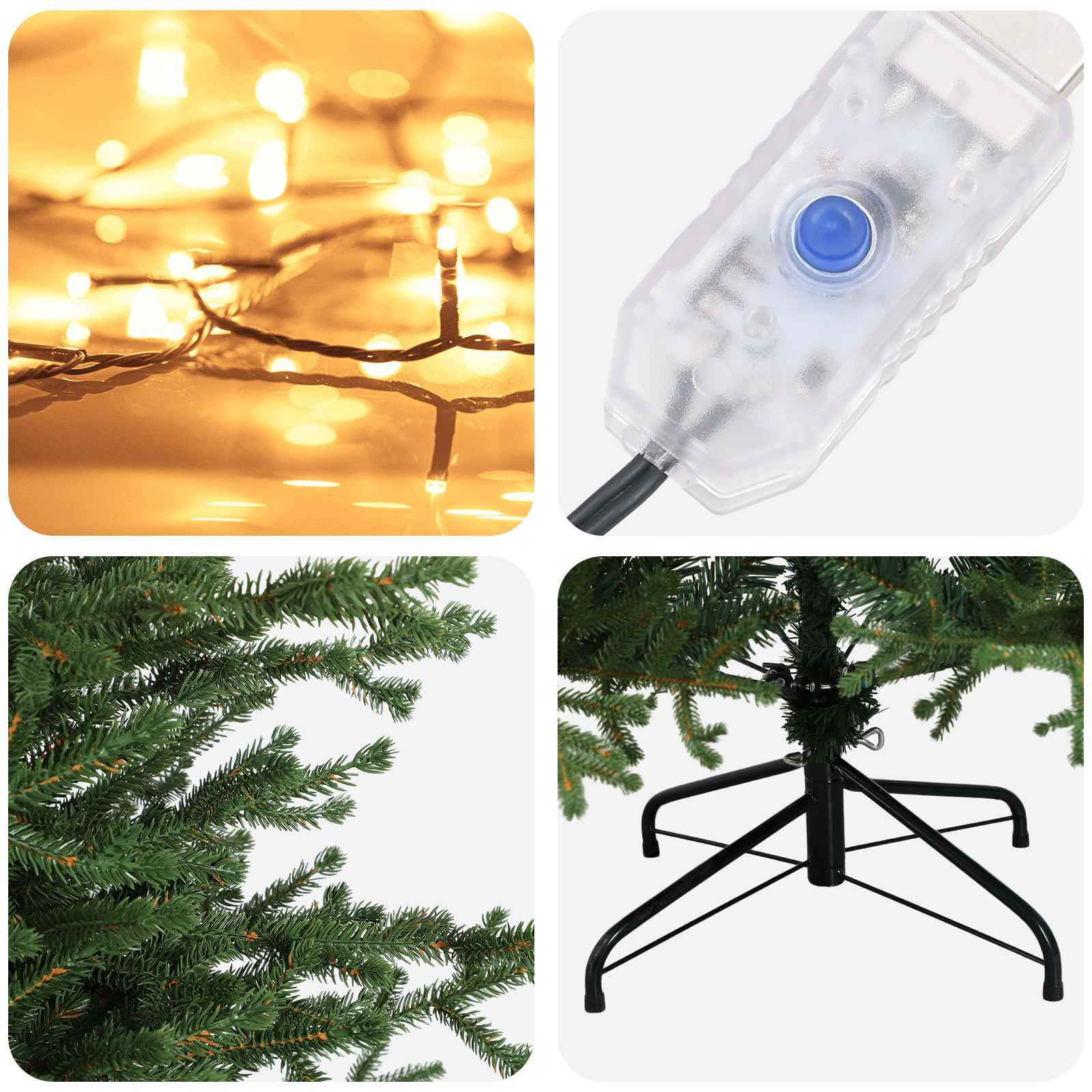 Albero di Natale Artificiale con Rami Pieghevoli 180 cm 300 LED